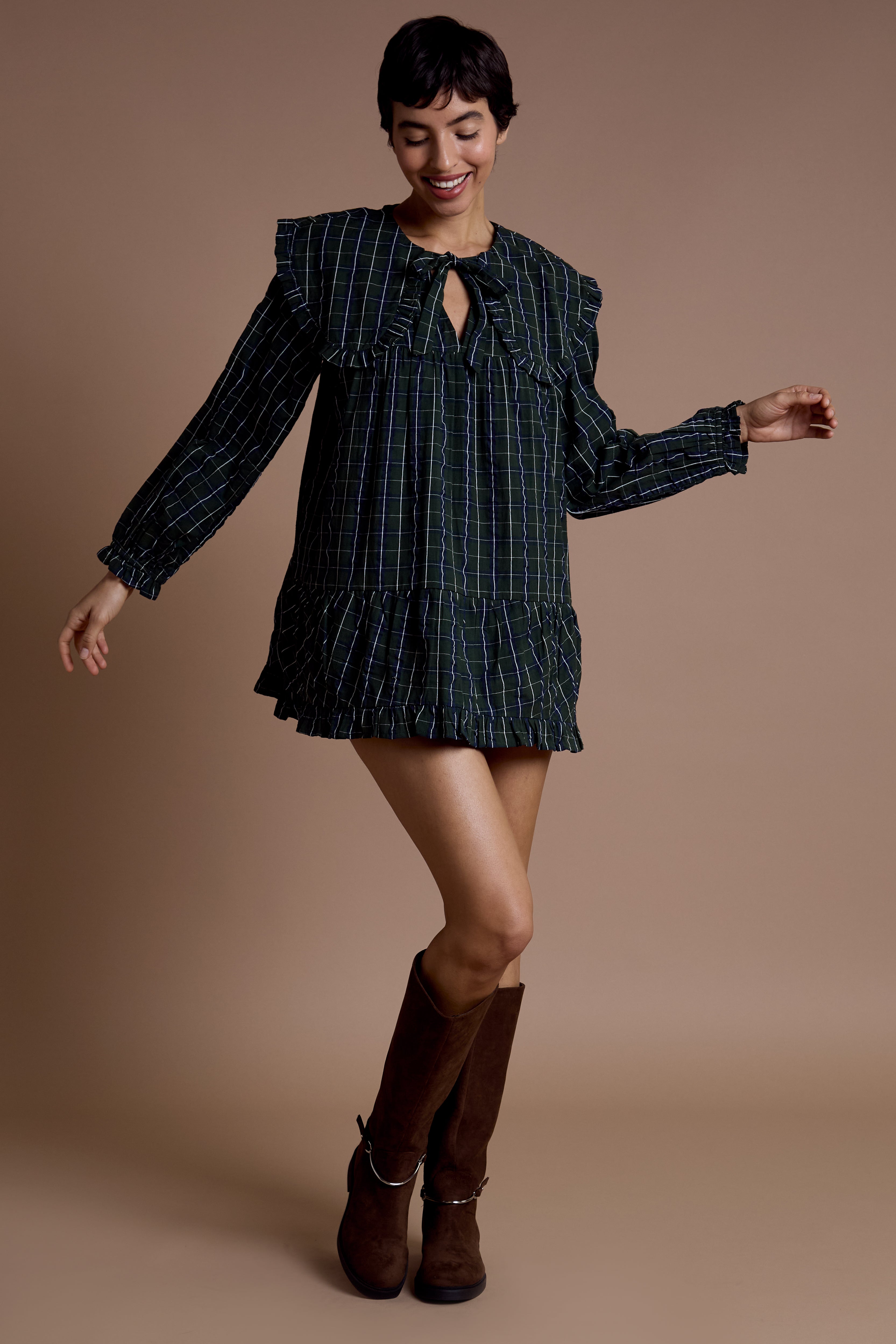Tessa Oversized Collar Check Dress