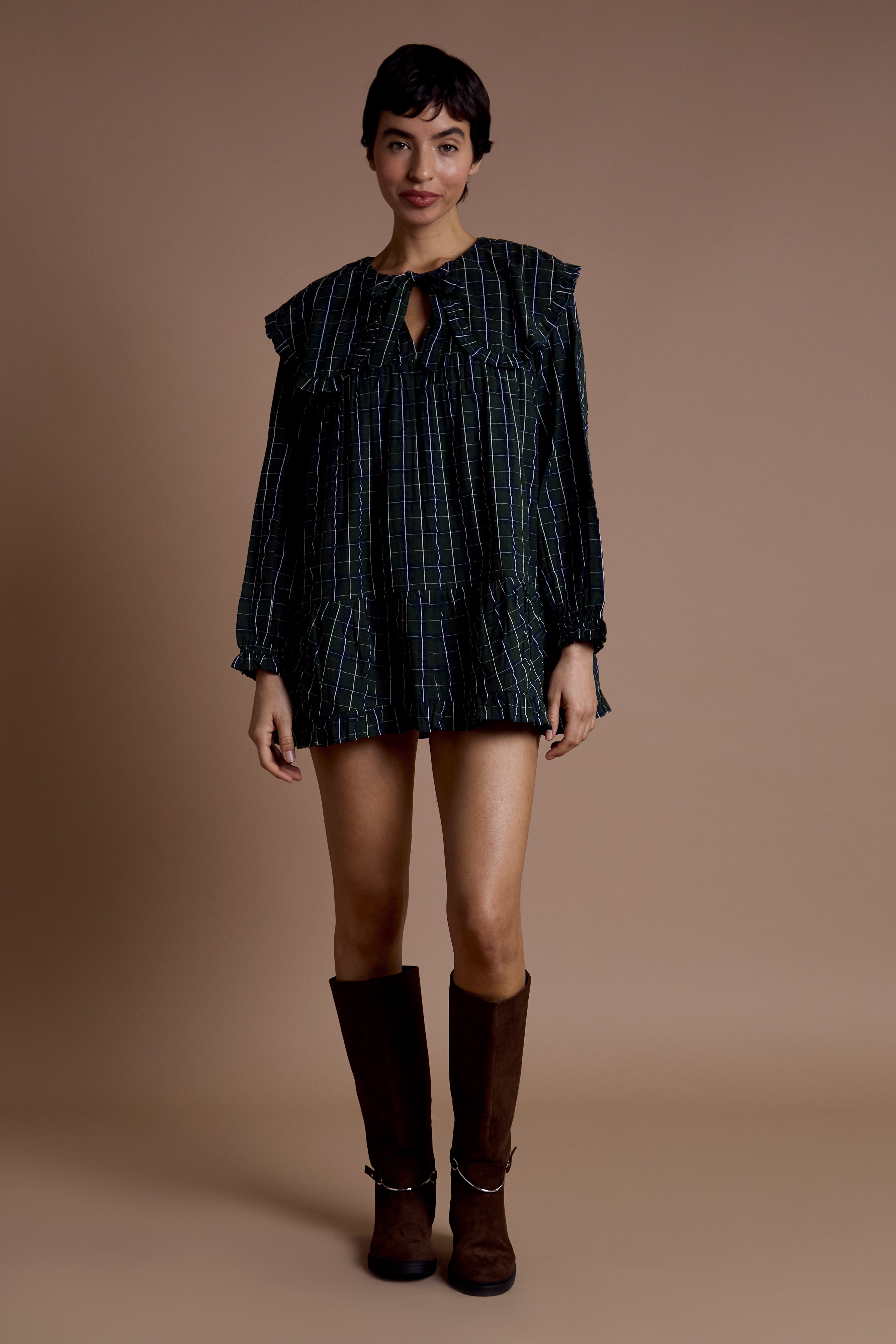 Tessa Oversized Collar Check Dress