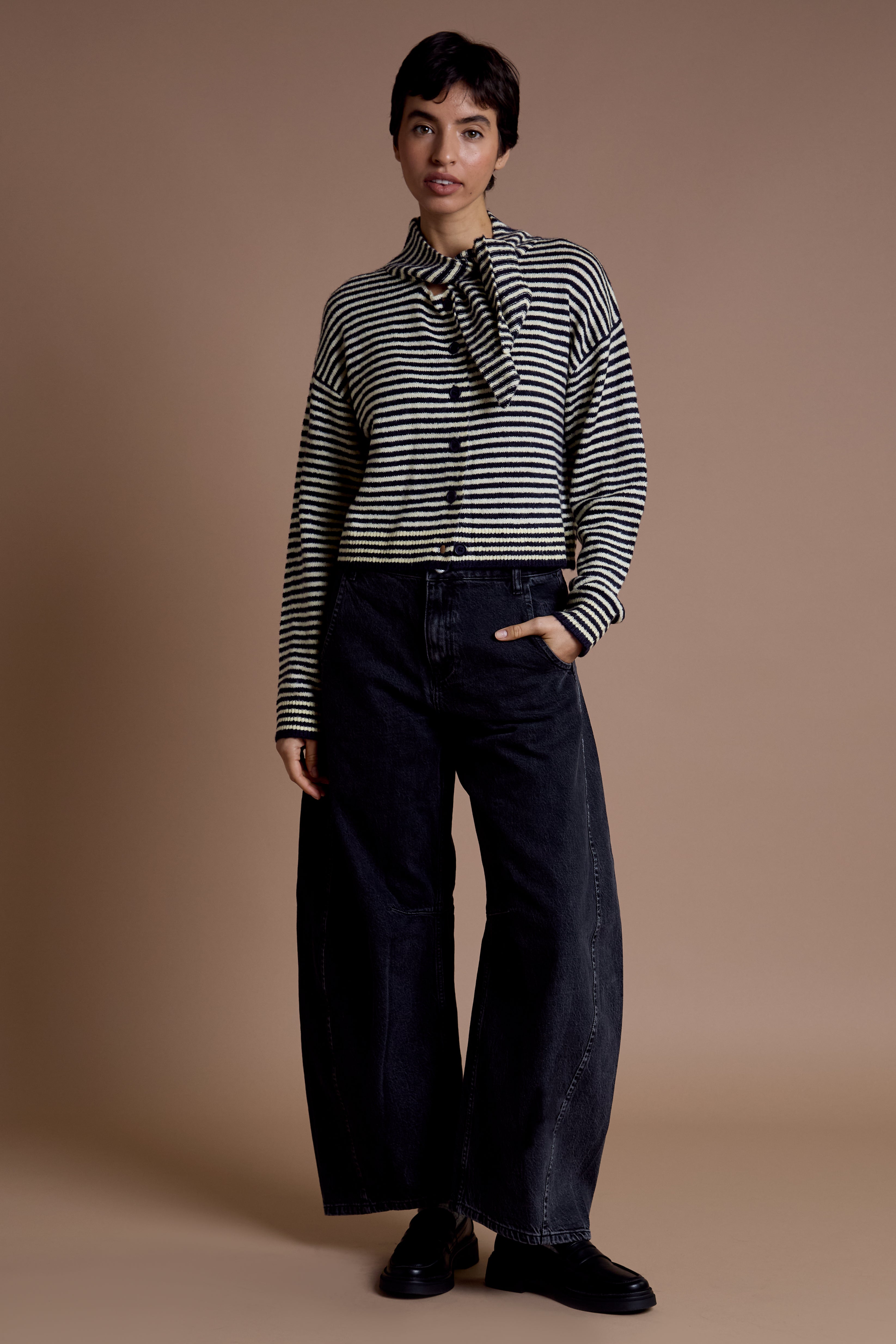 Tess Stripe Cardigan with Tie Detail