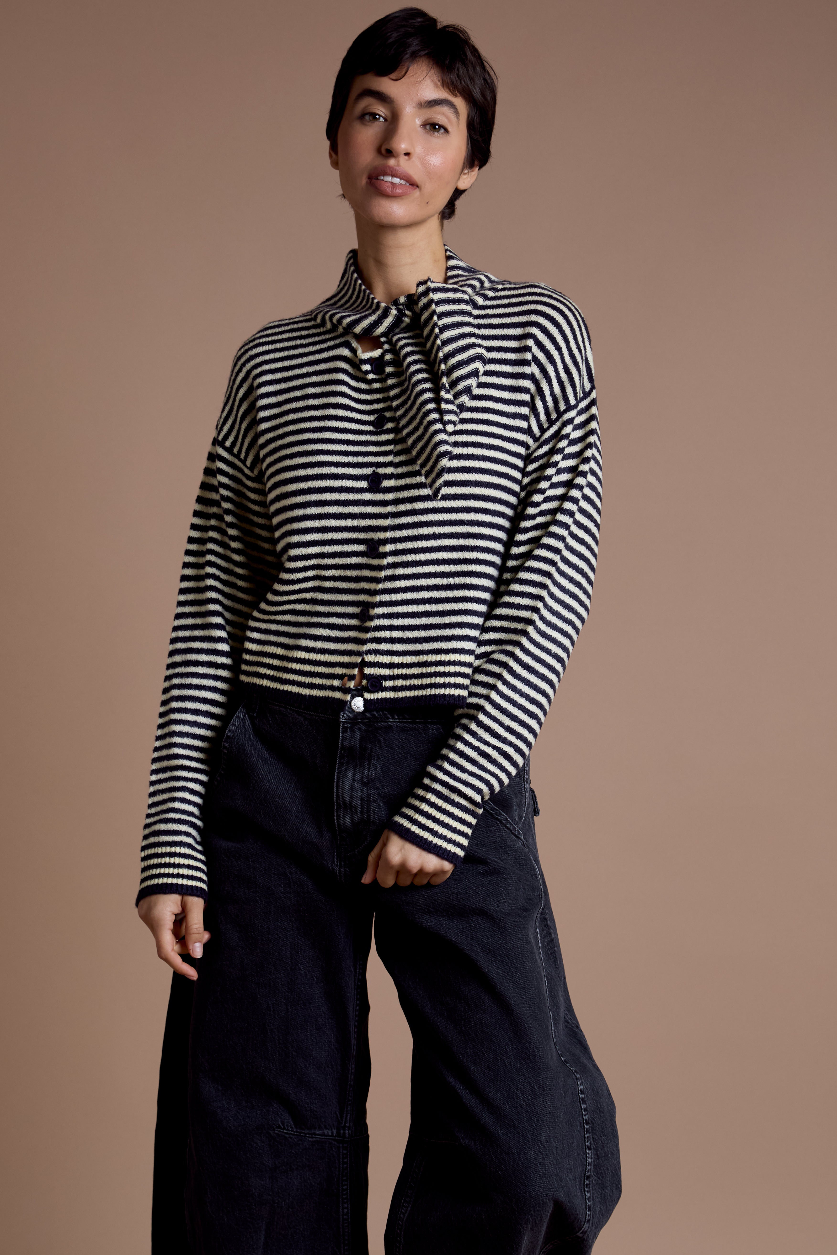 Tess Stripe Cardigan with Tie Detail