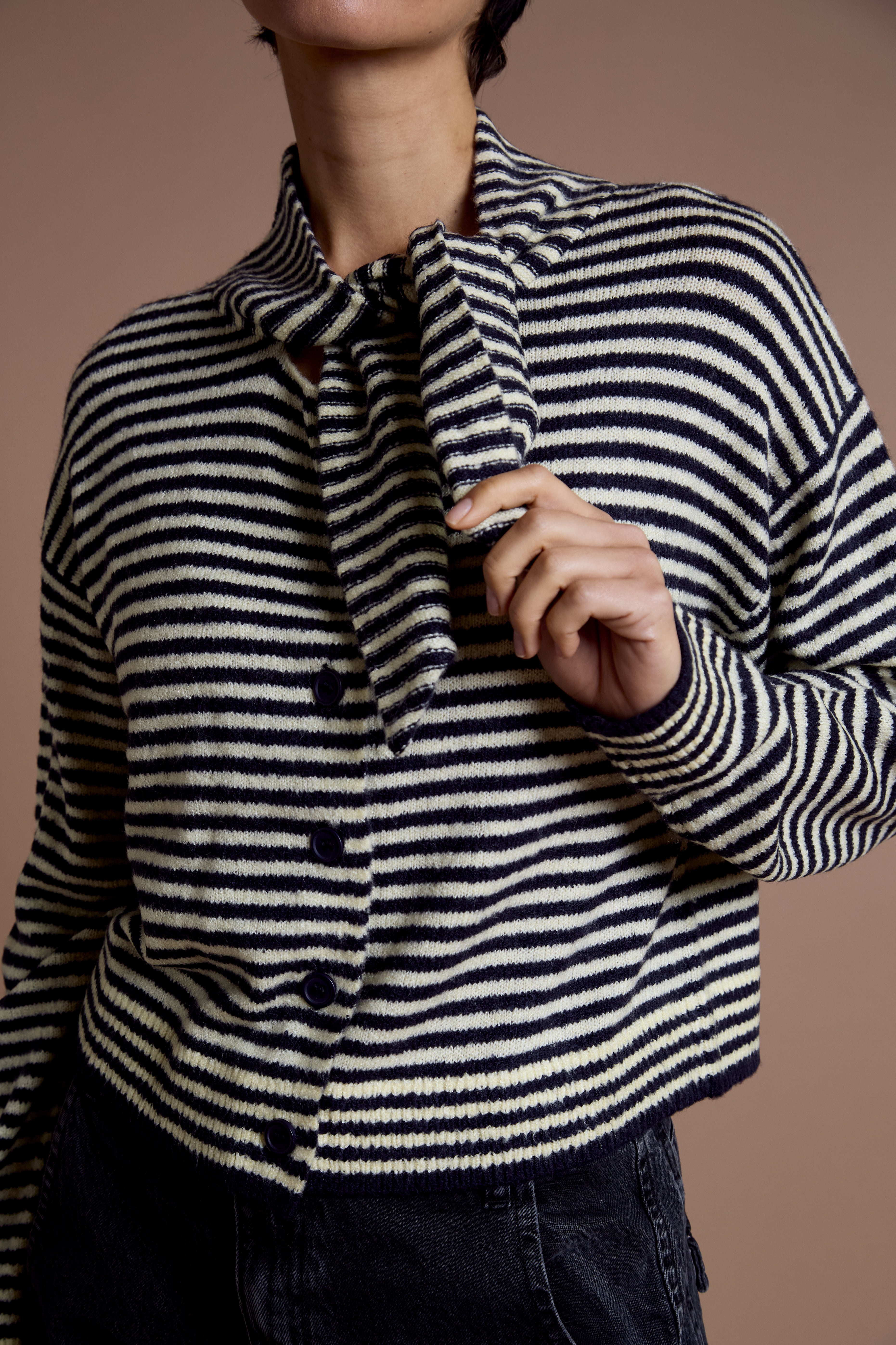 Tess Stripe Cardigan with Tie Detail