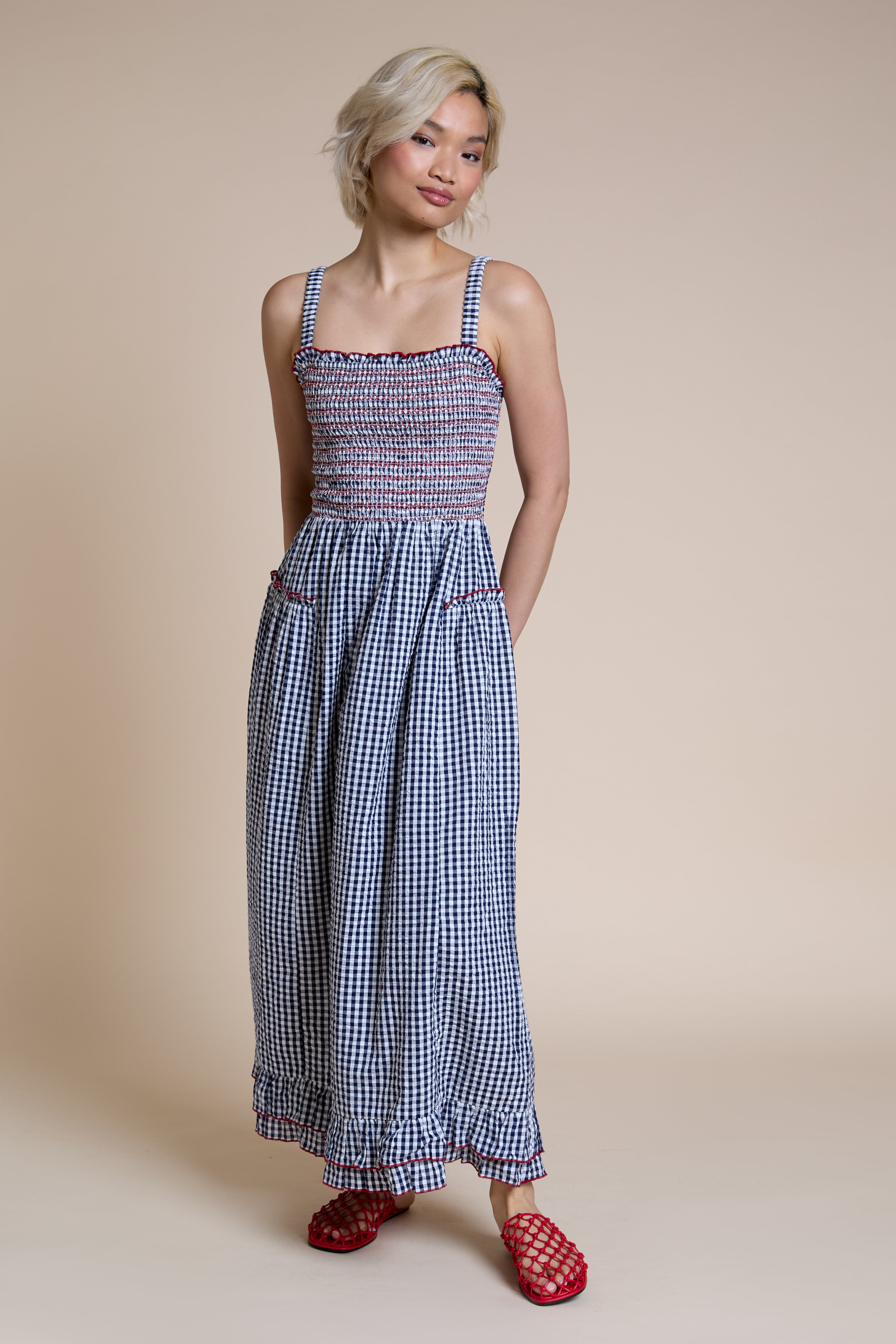 Lilah Check Midaxi Dress