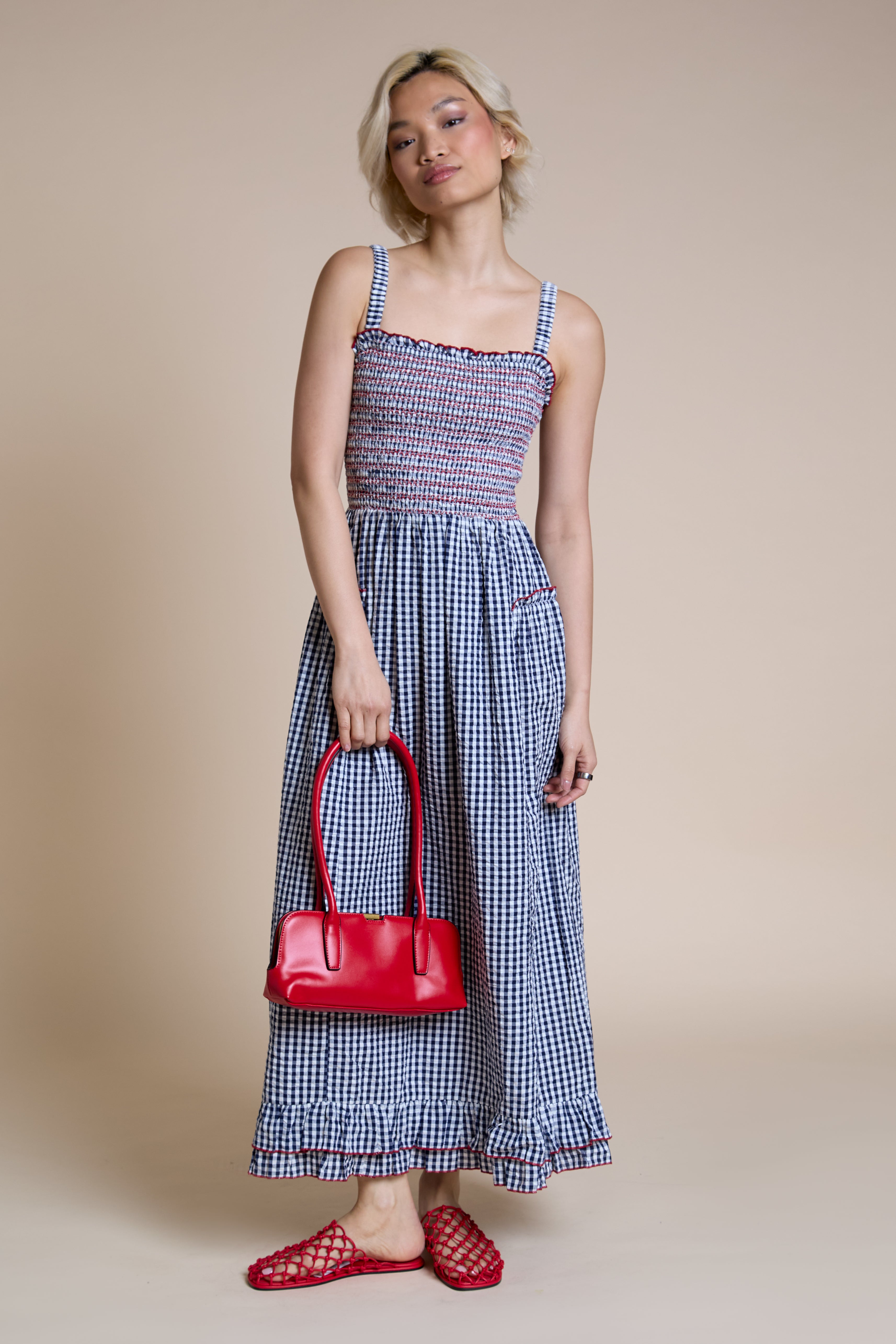 Lilah Check Midaxi Dress