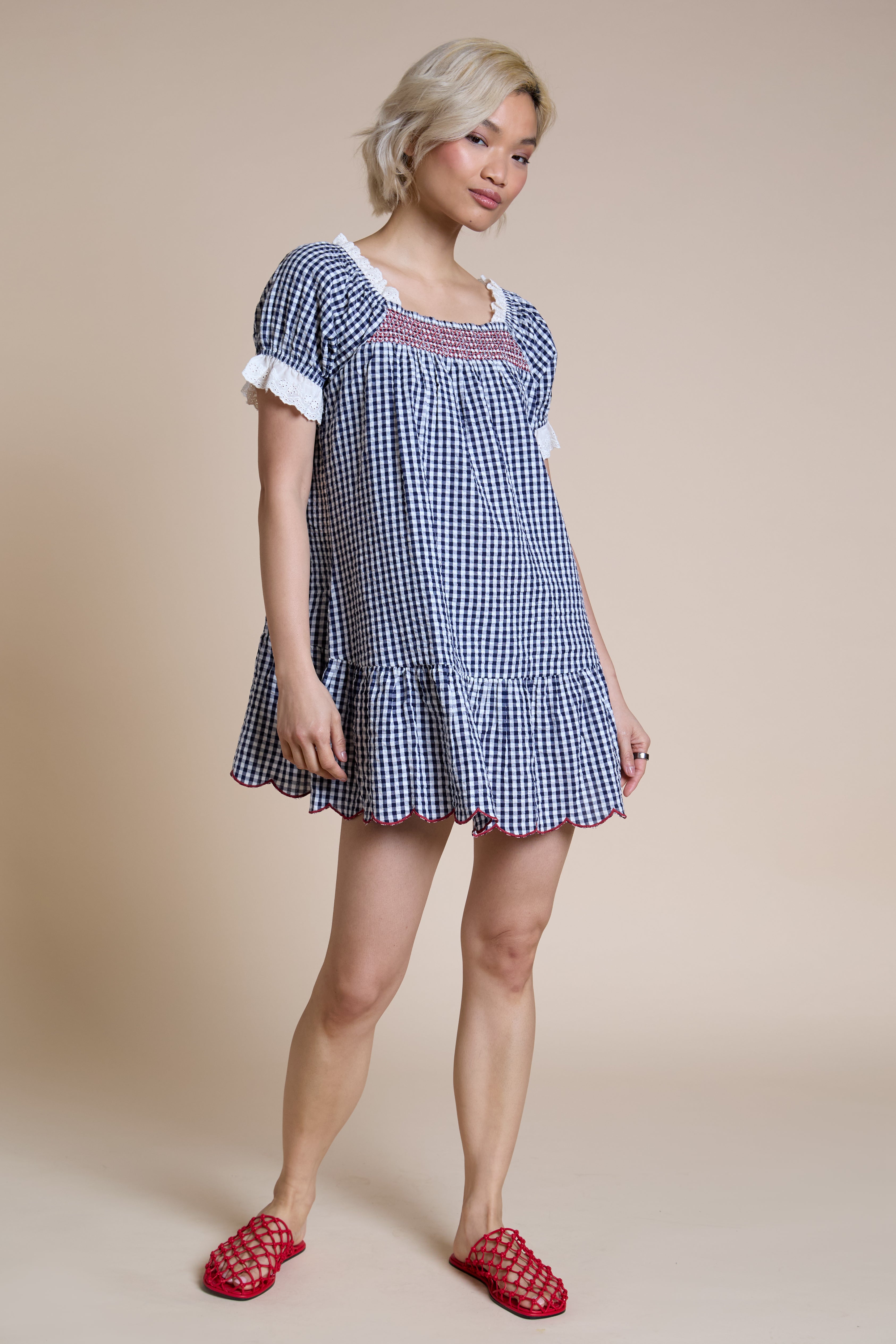 Lilah Check Babydoll Dress