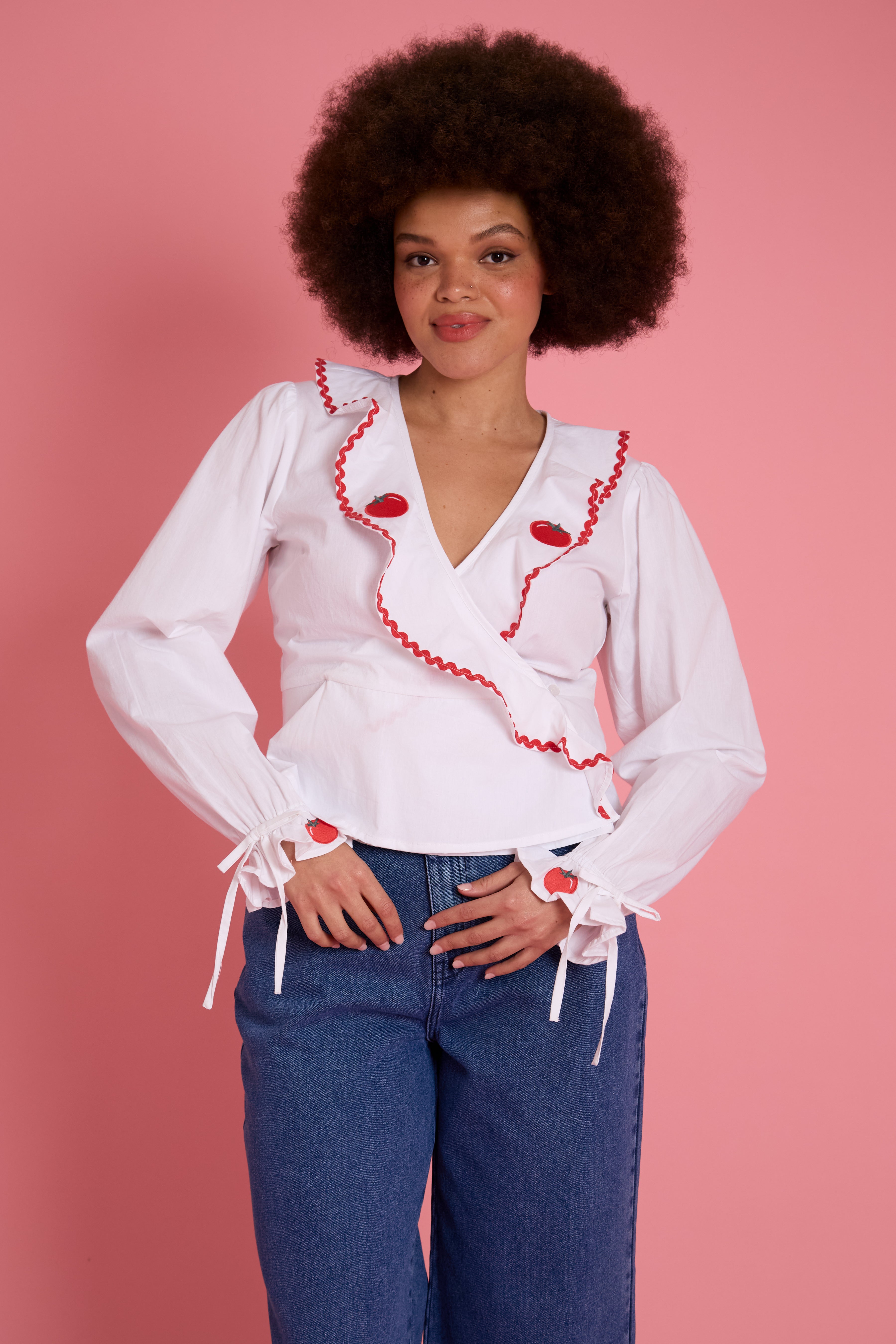 Charley Tomato Embroidery Blouse - Curve