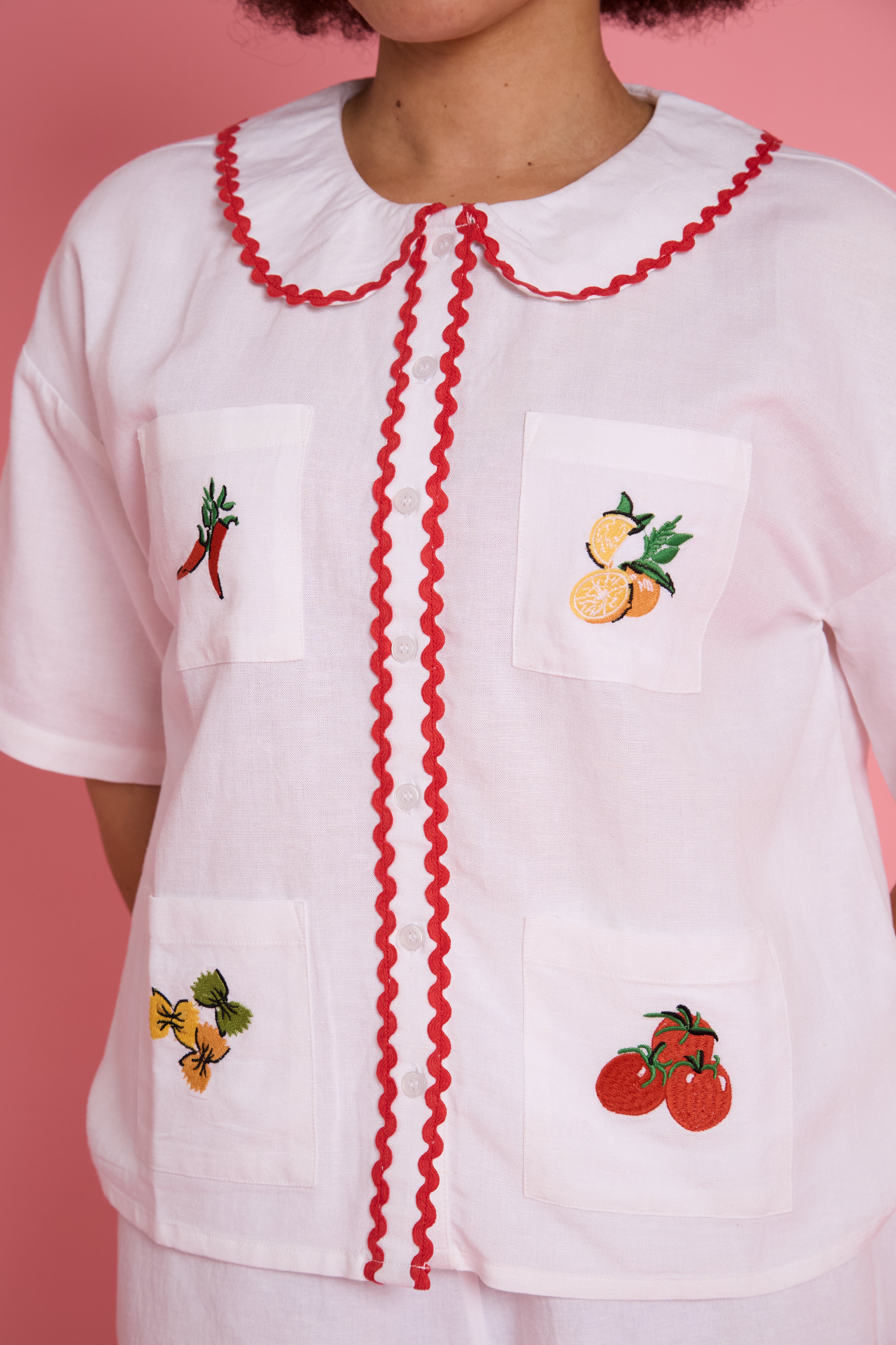 Cleo Embroidered Linen Blouse - Curve