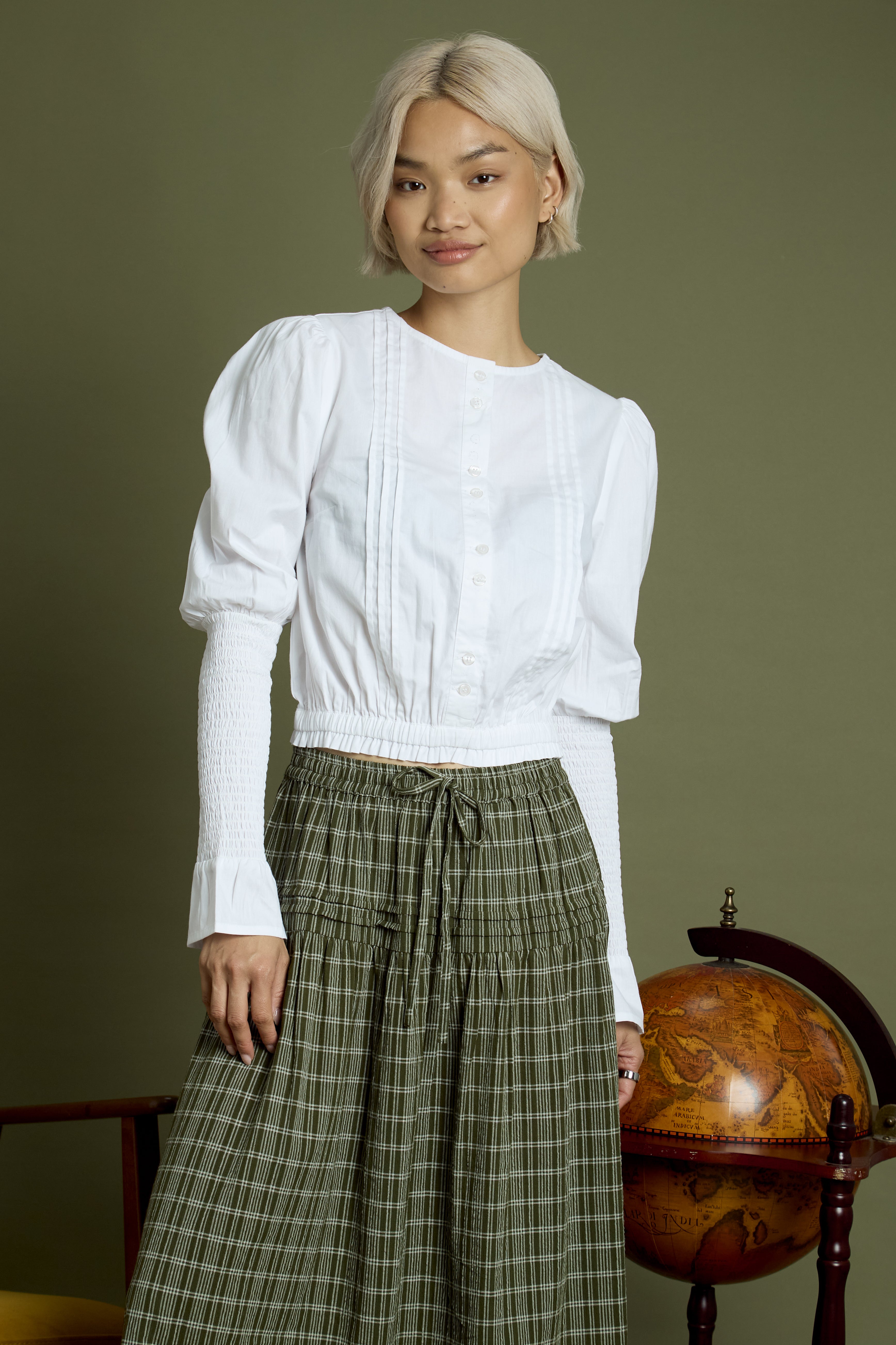 Trixie Puff Shirred Sleeve Blouse