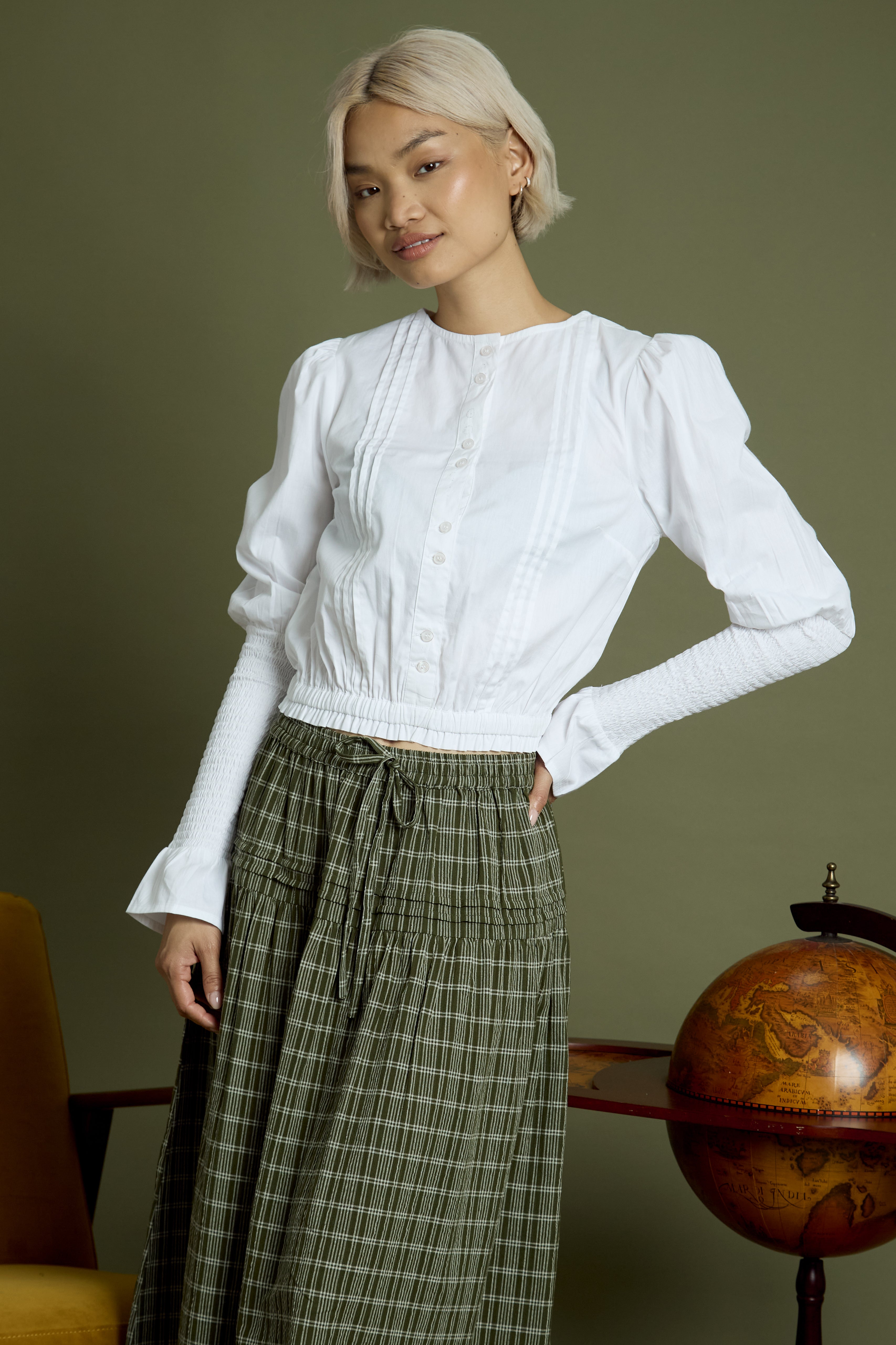 Trixie Puff Shirred Sleeve Blouse