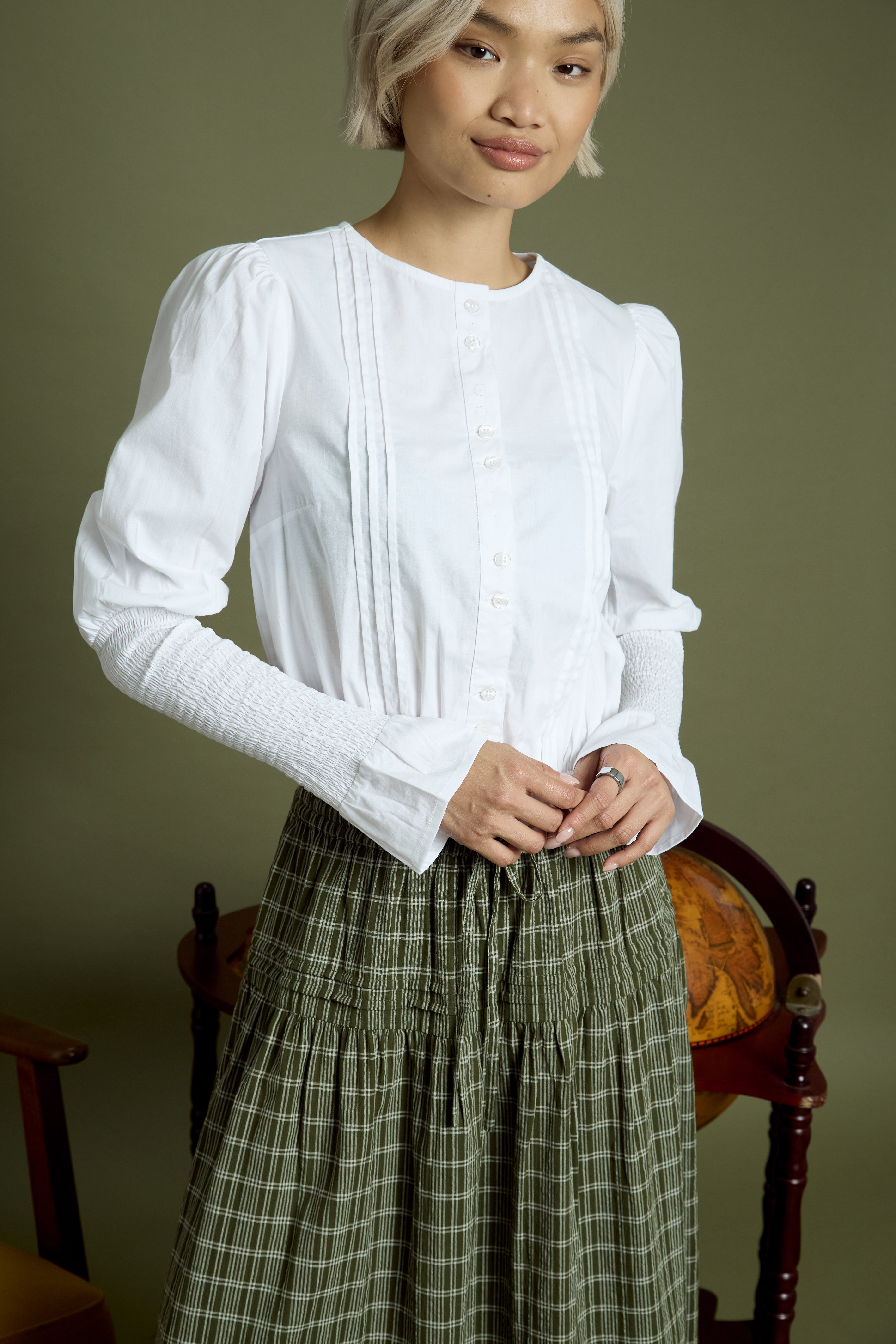 Trixie Puff Shirred Sleeve Blouse