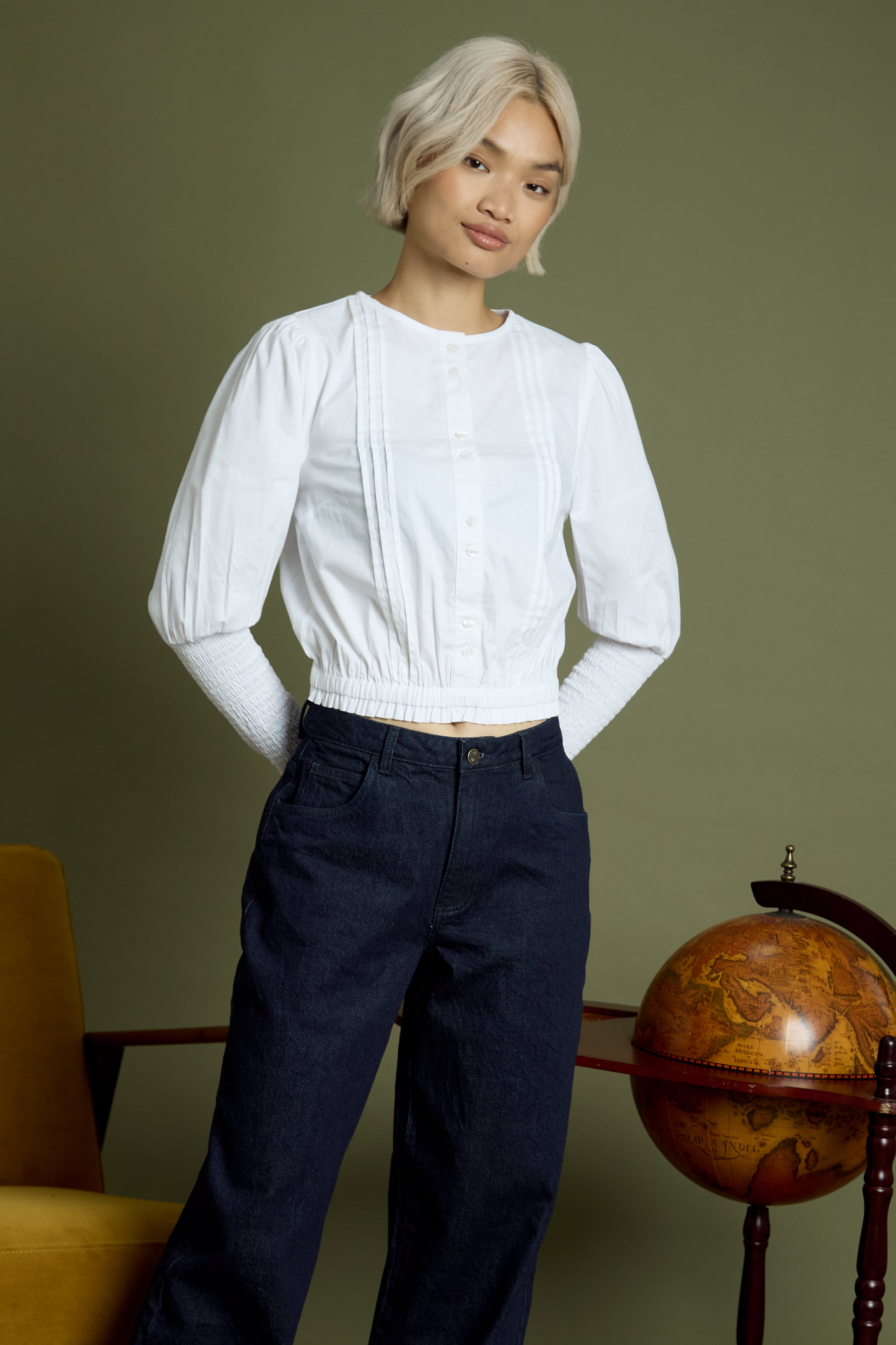 Trixie Puff Shirred Sleeve Blouse