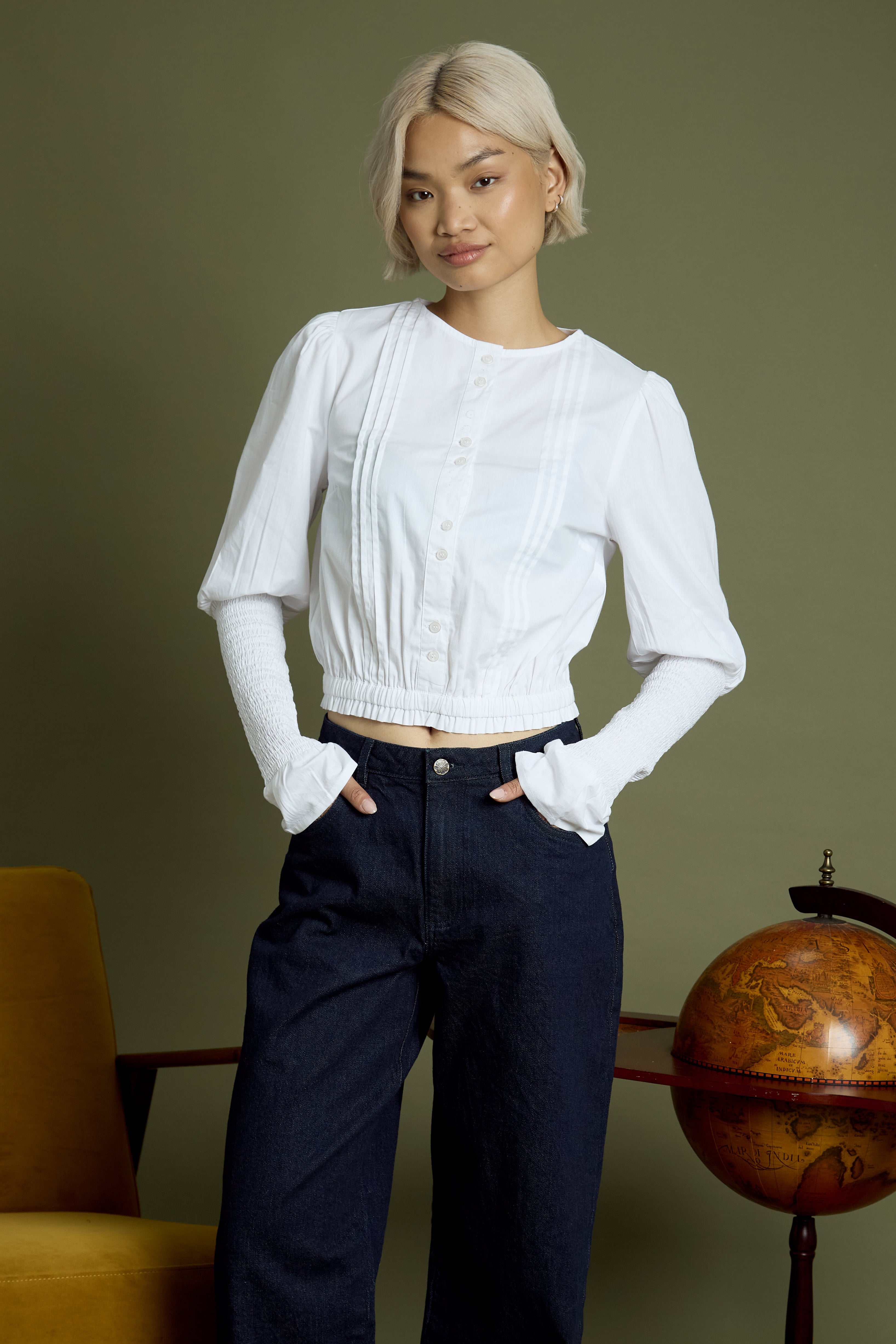 Trixie Puff Shirred Sleeve Blouse