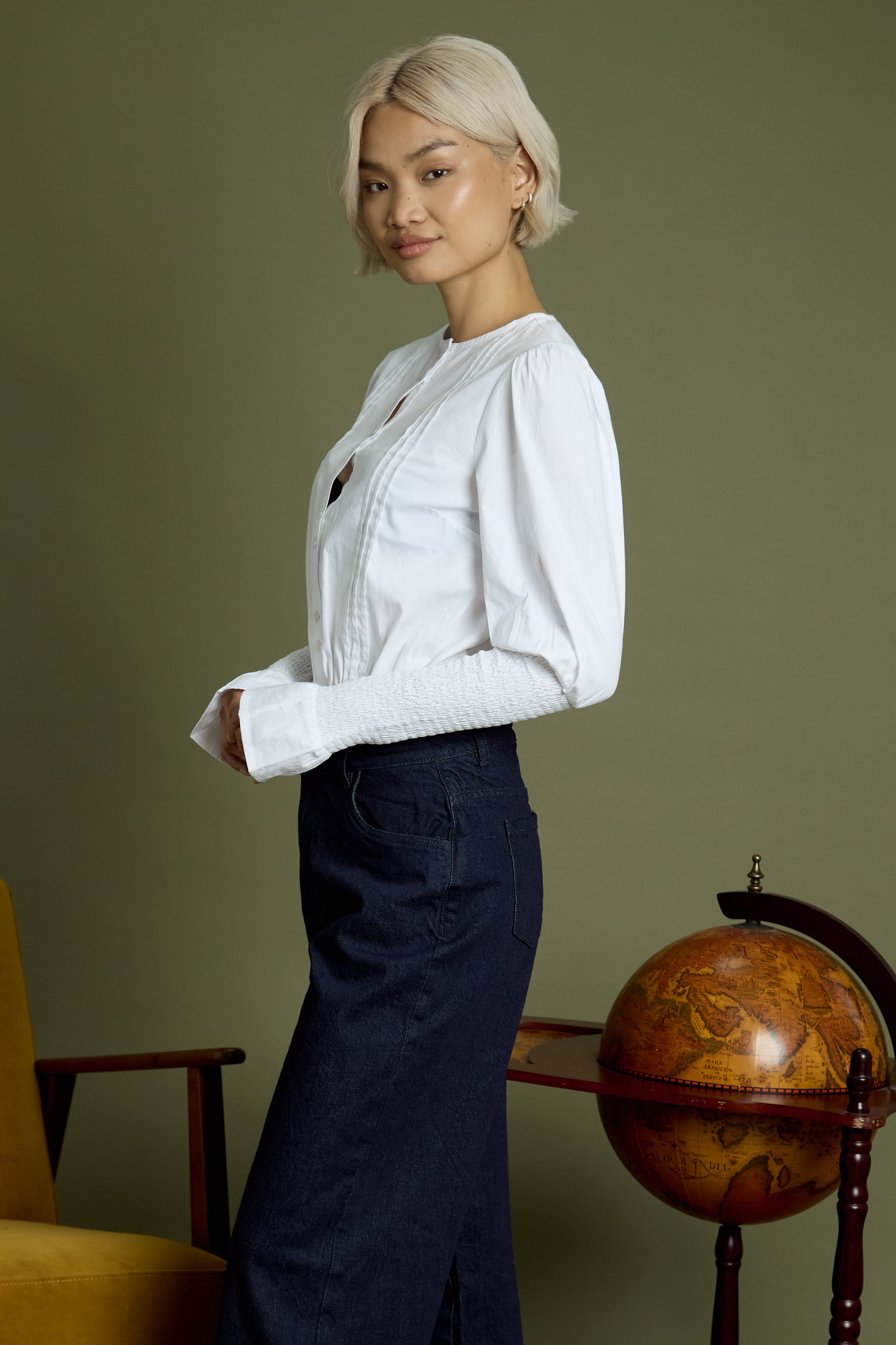 Trixie Puff Shirred Sleeve Blouse
