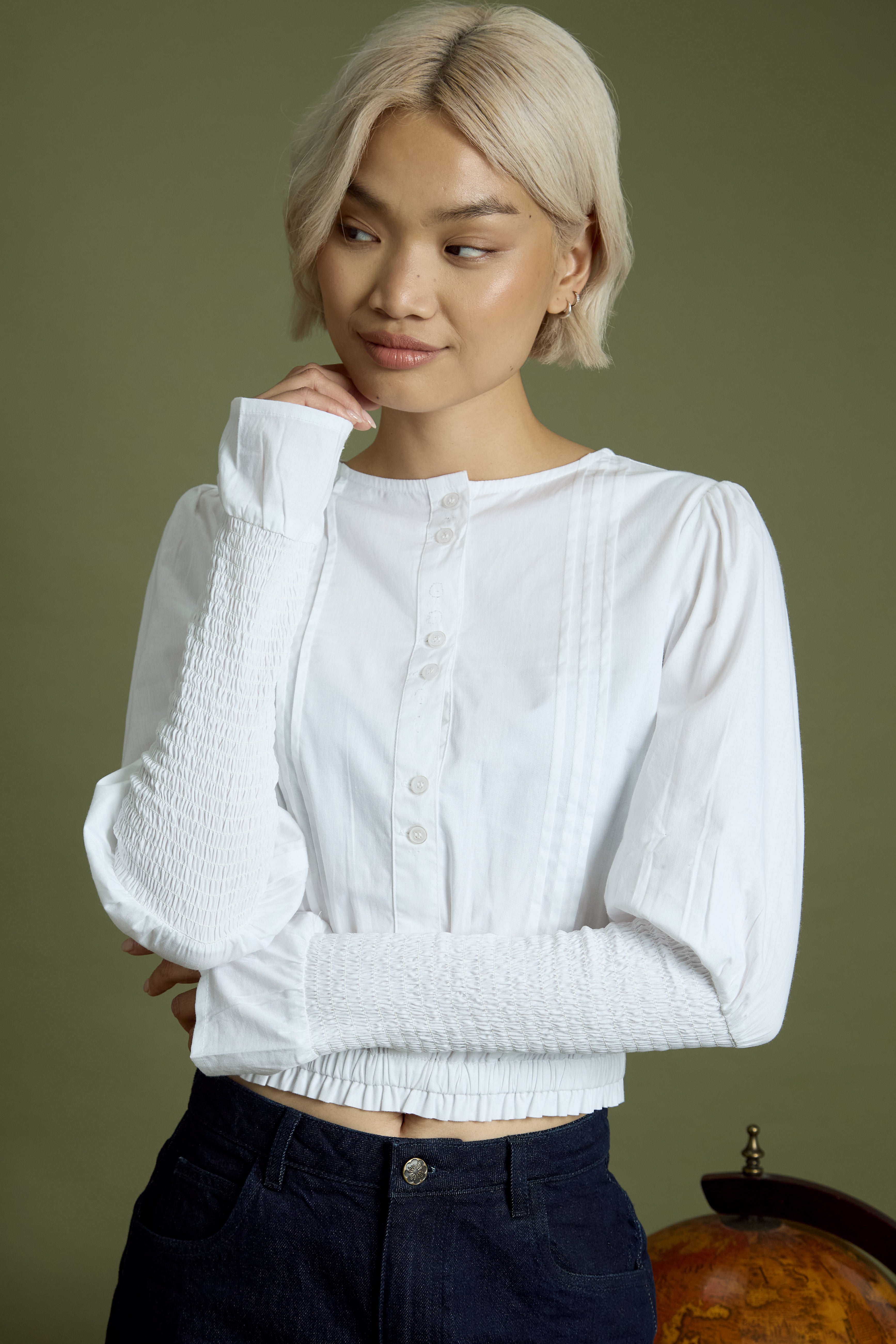 Trixie Puff Shirred Sleeve Blouse