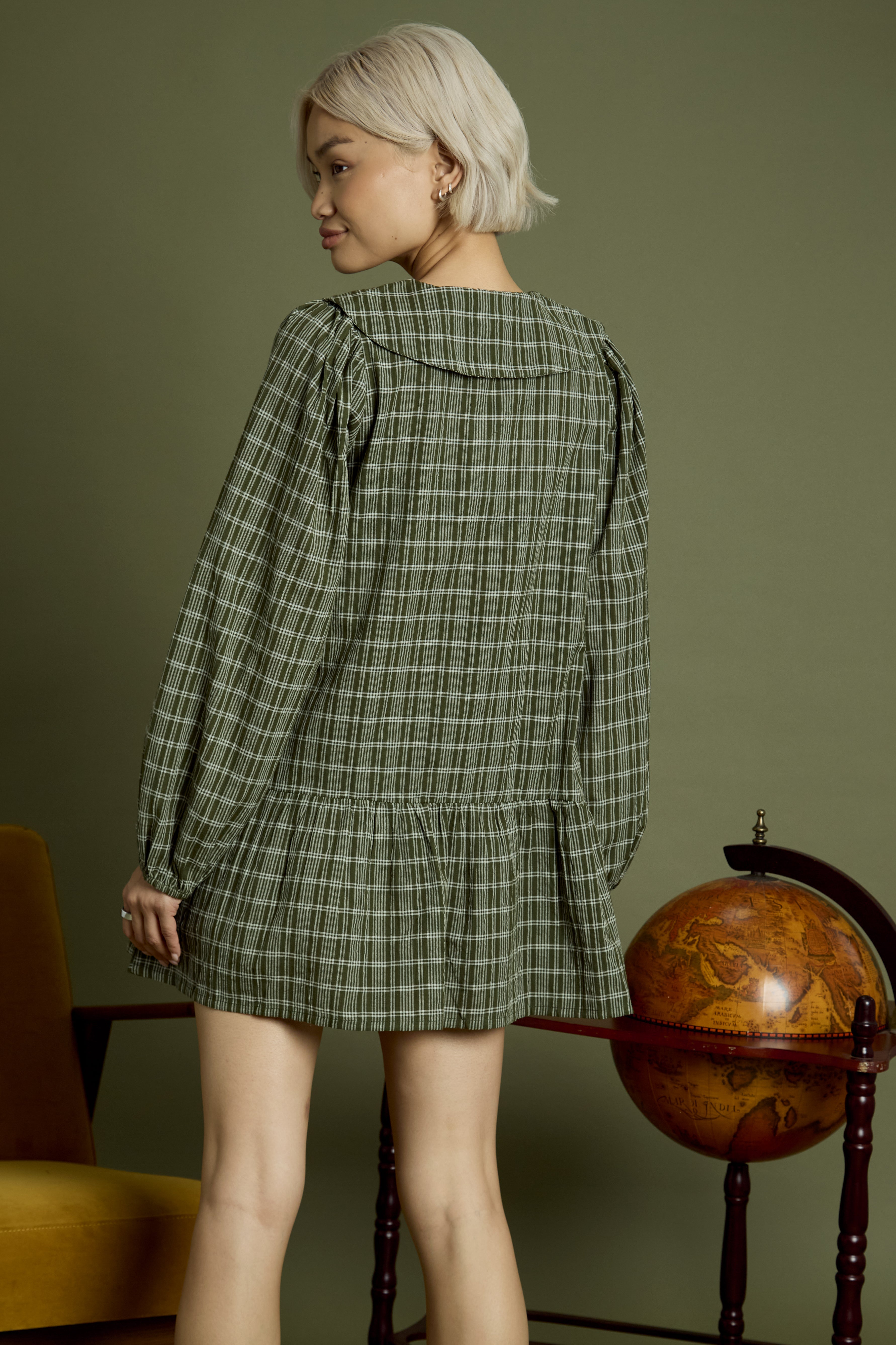 Rhea Bow Detail Check Mini Smock Dress