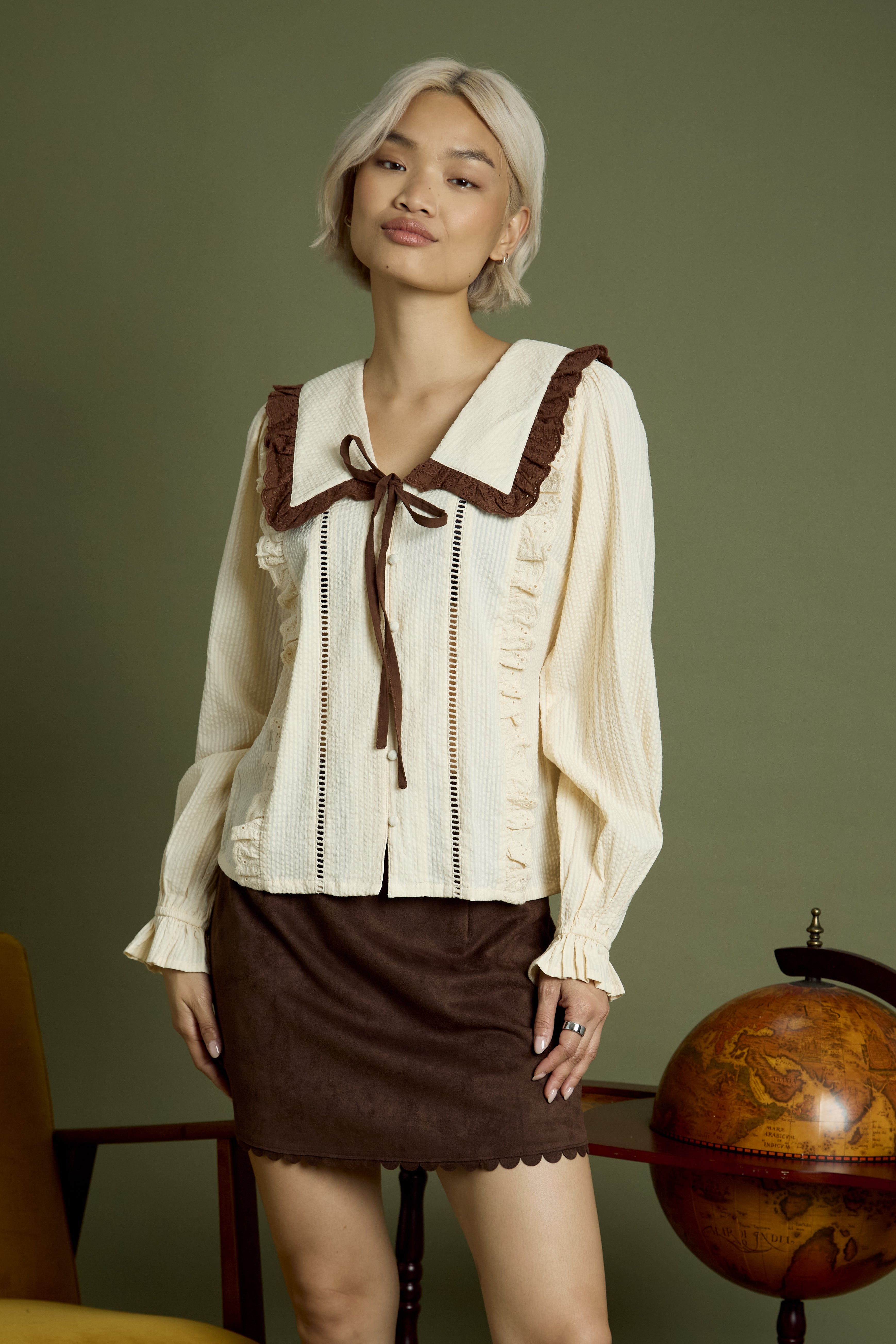 Celine Contrast Bow Linen Blouse
