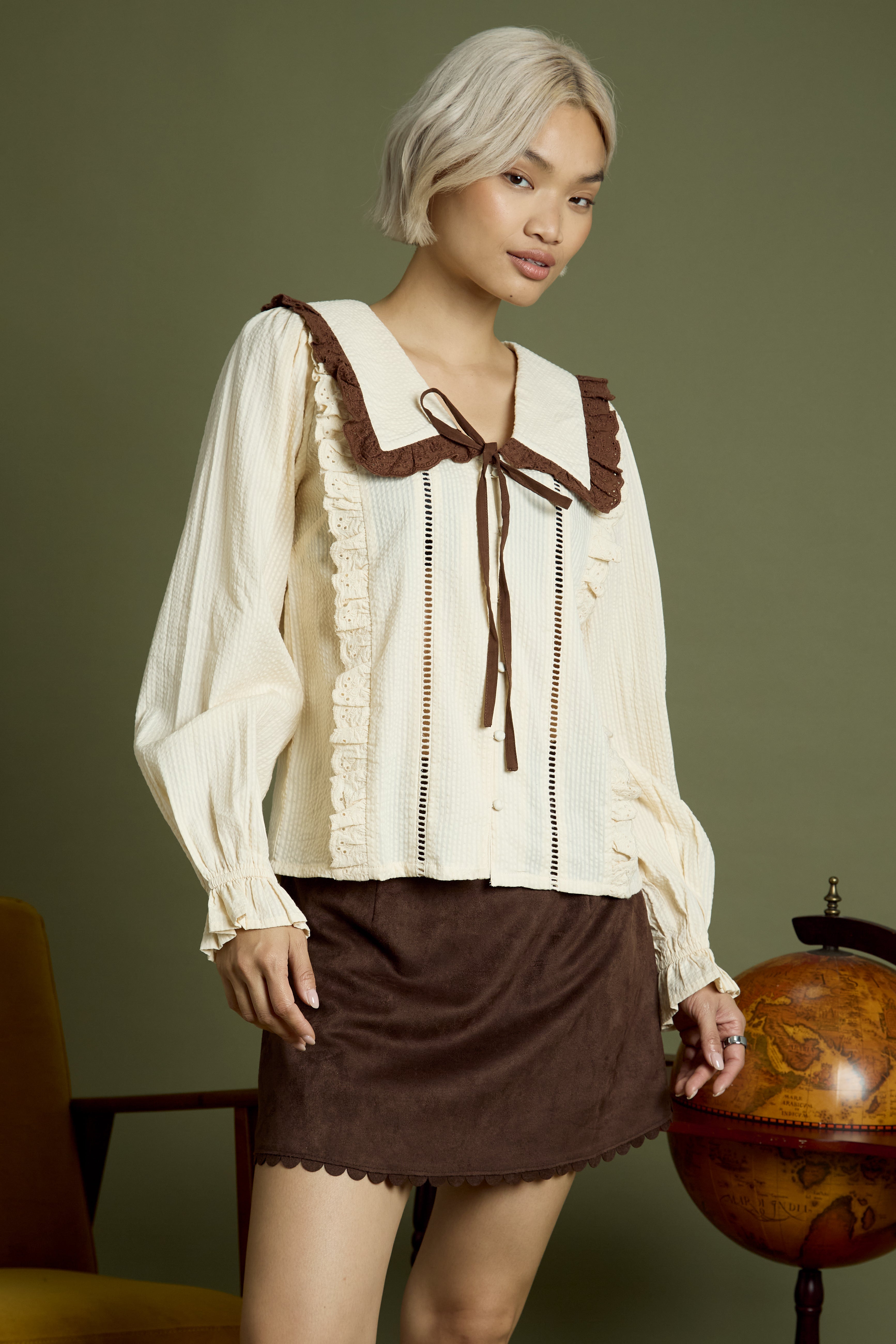Celine Contrast Bow Linen Blouse