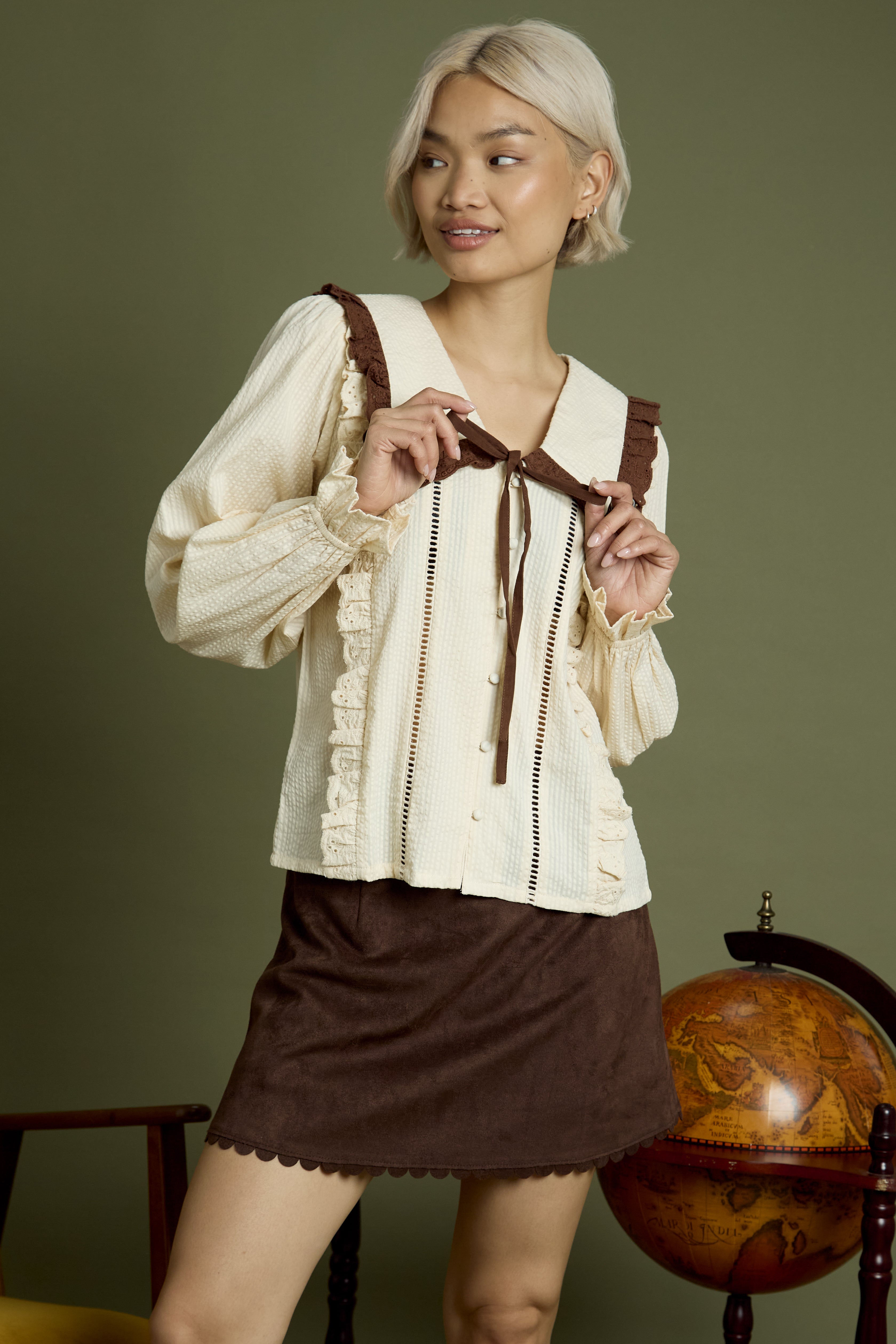 Celine Contrast Bow Linen Blouse
