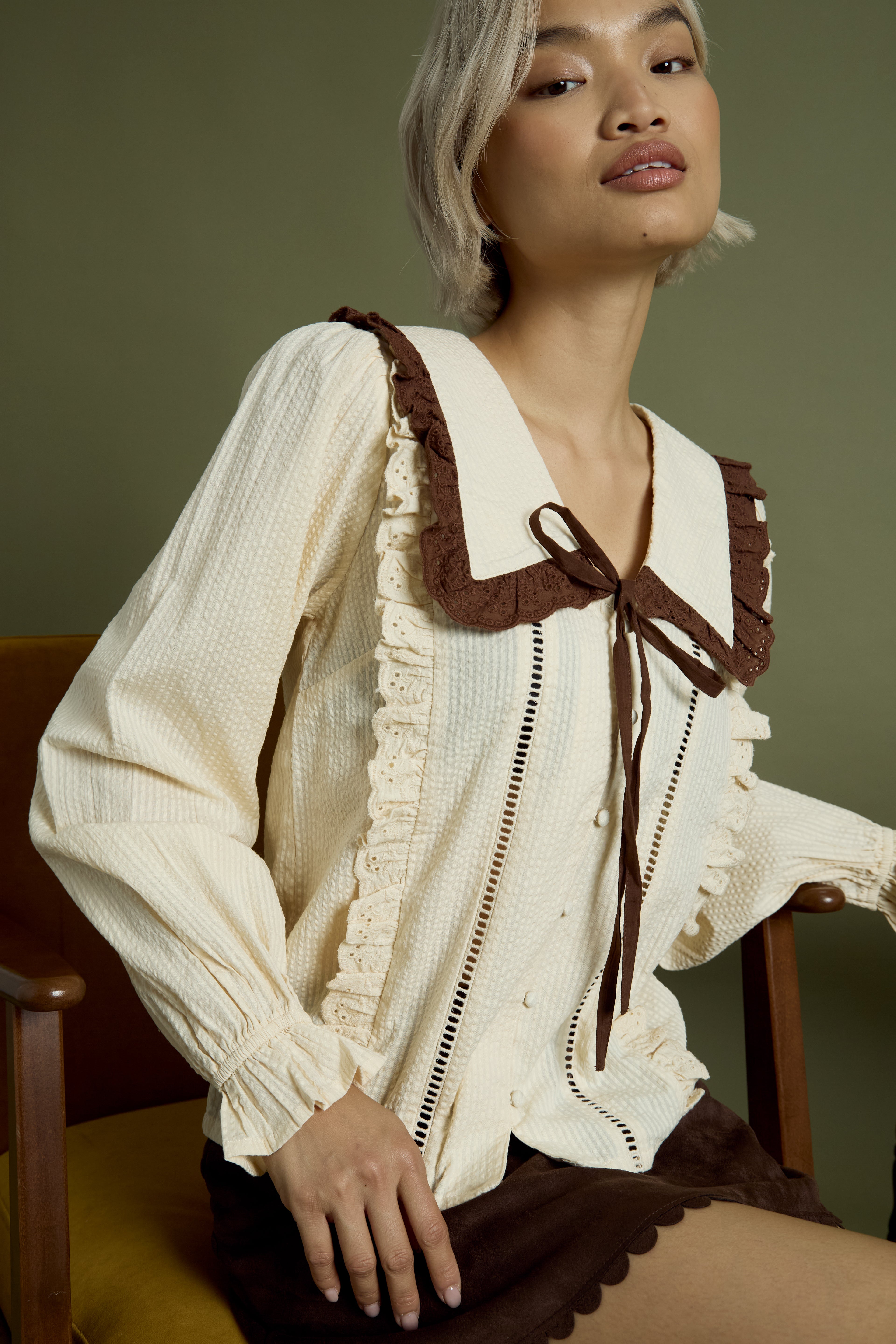 Celine Contrast Bow Linen Blouse