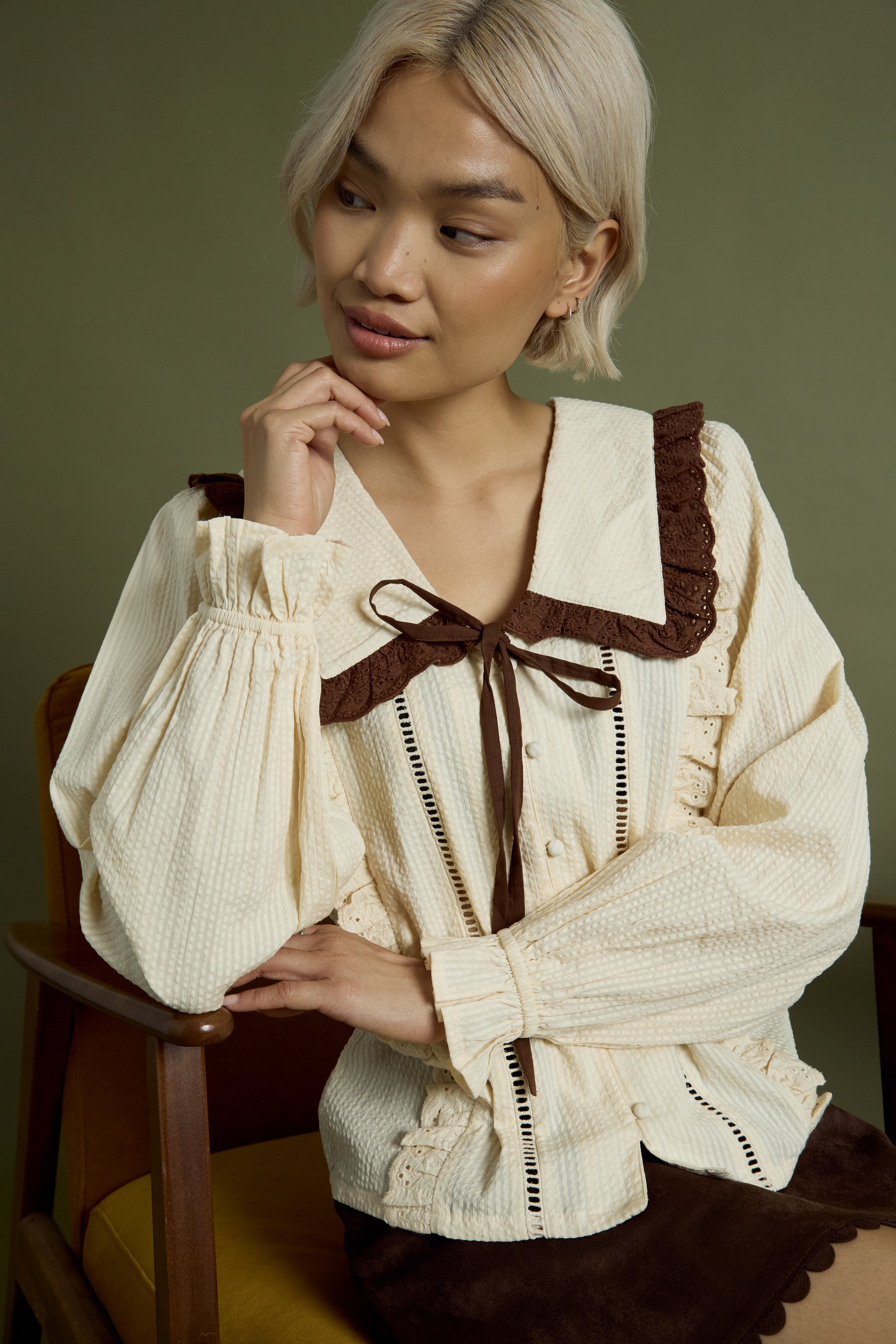 Celine Contrast Bow Linen Blouse