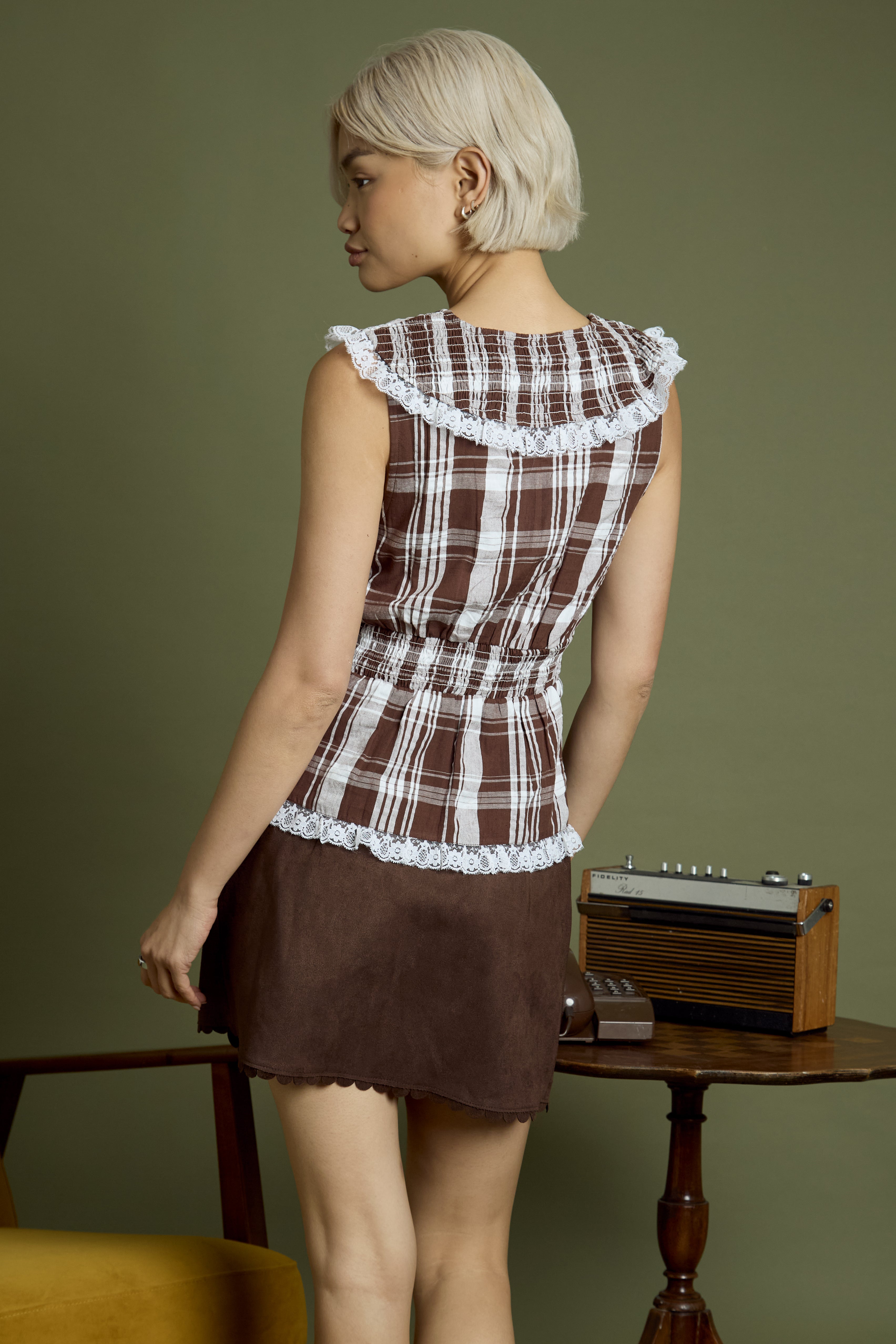Bella Check Fuffle Wrap Blouse