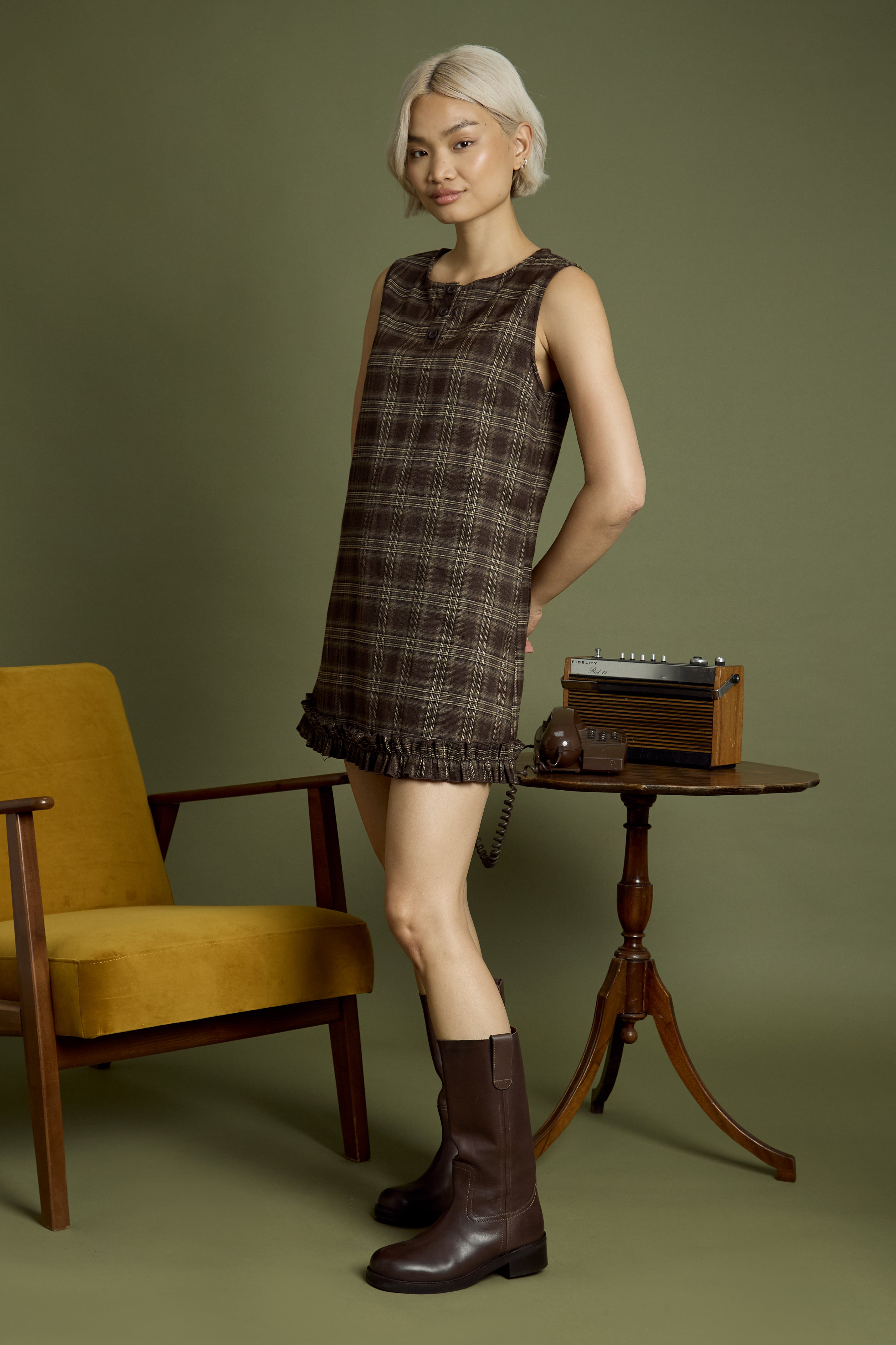 Lacey Check Print Mini Shift Dress