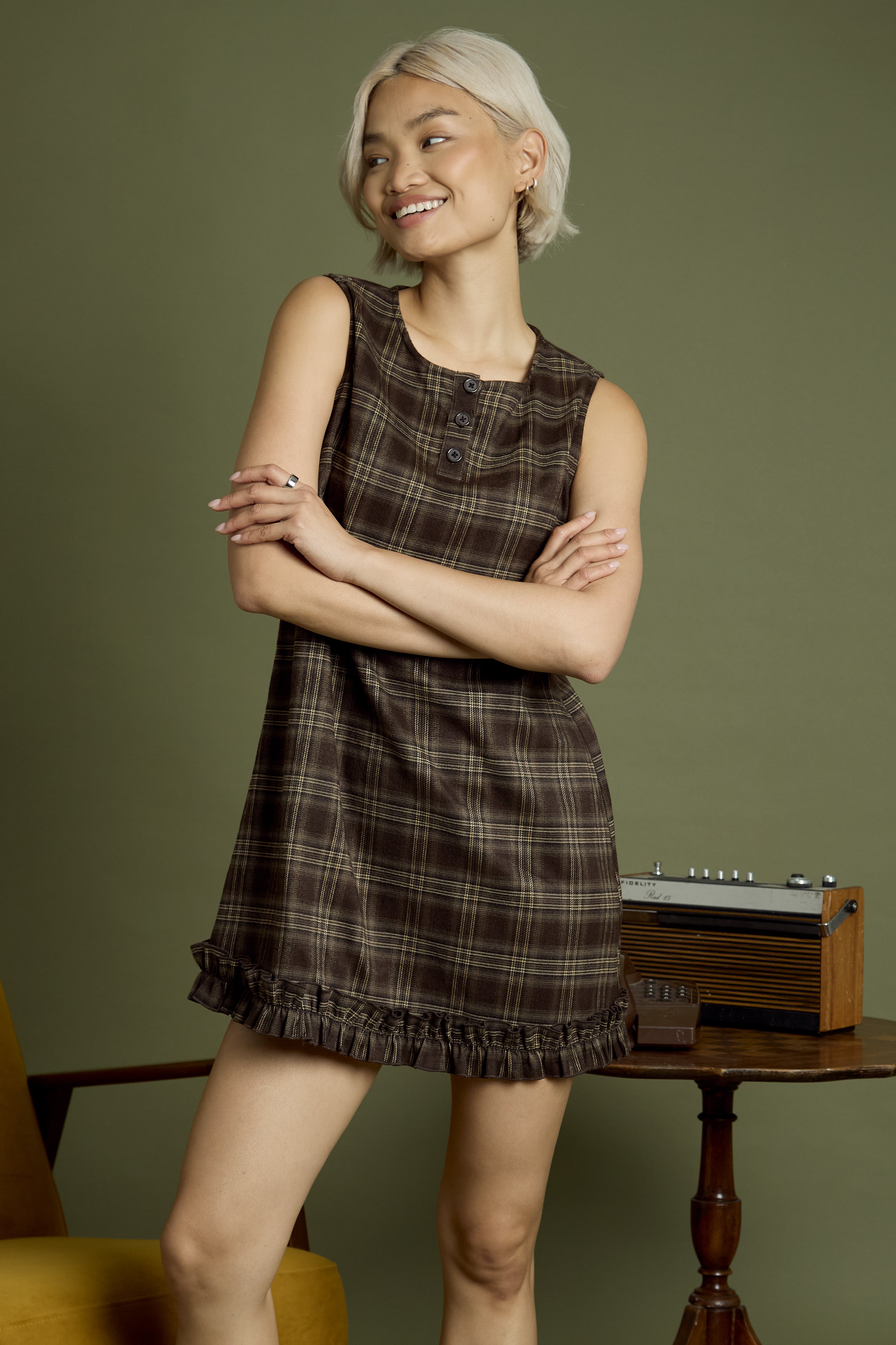 Lacey Check Print Mini Shift Dress