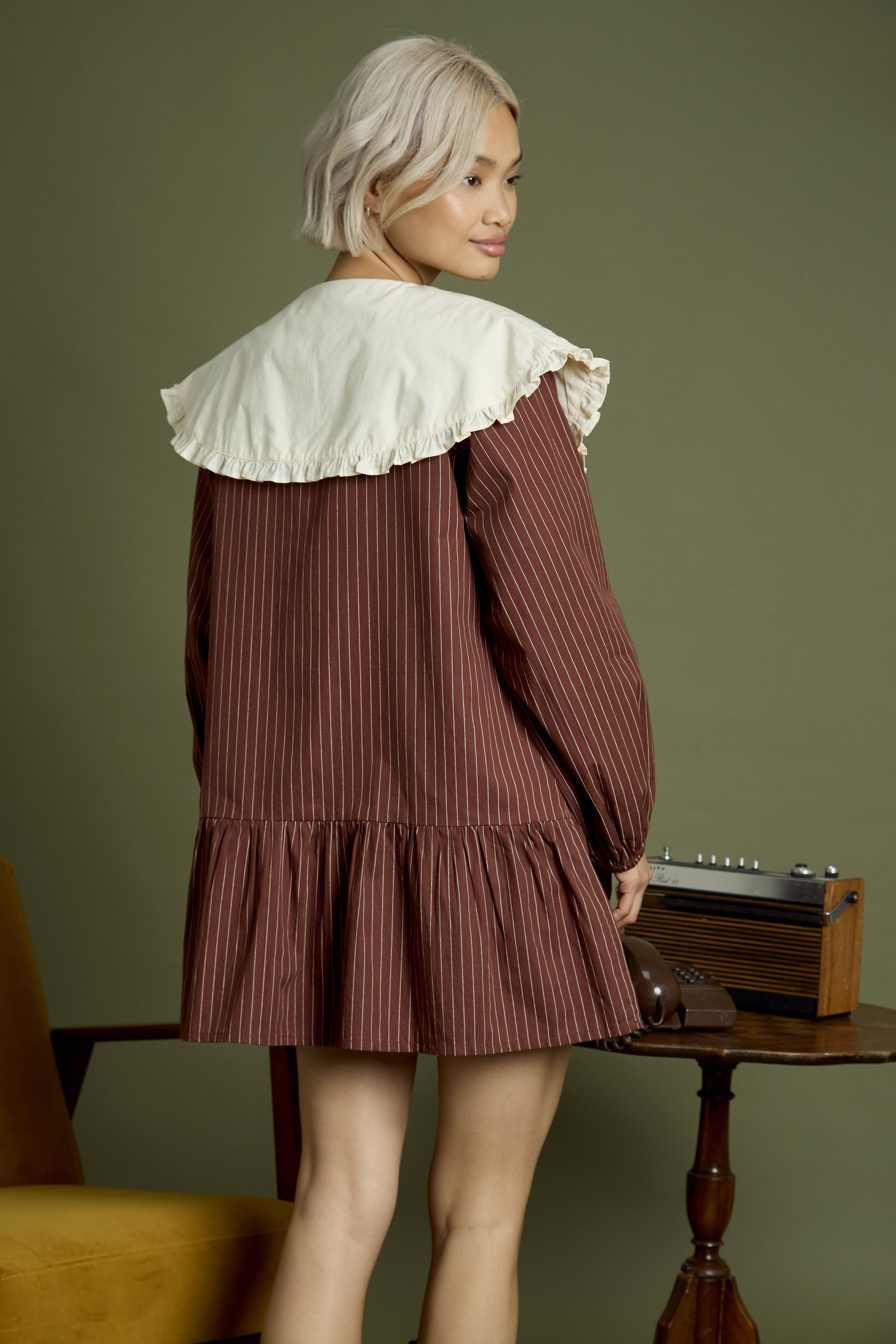 Casey Oversized Collar Pinstripe Mini Smock Dress