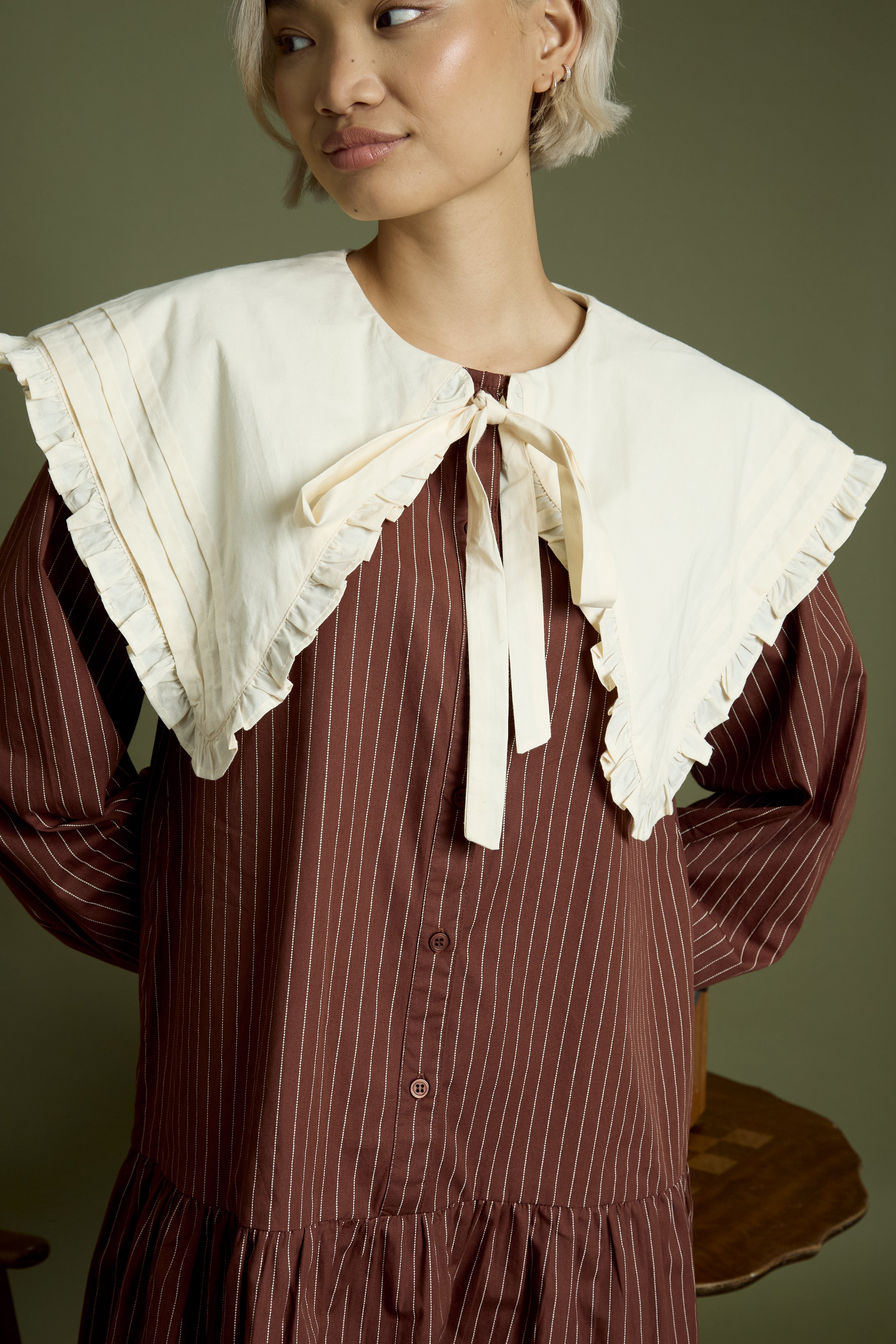 Casey Oversized Collar Pinstripe Mini Smock Dress