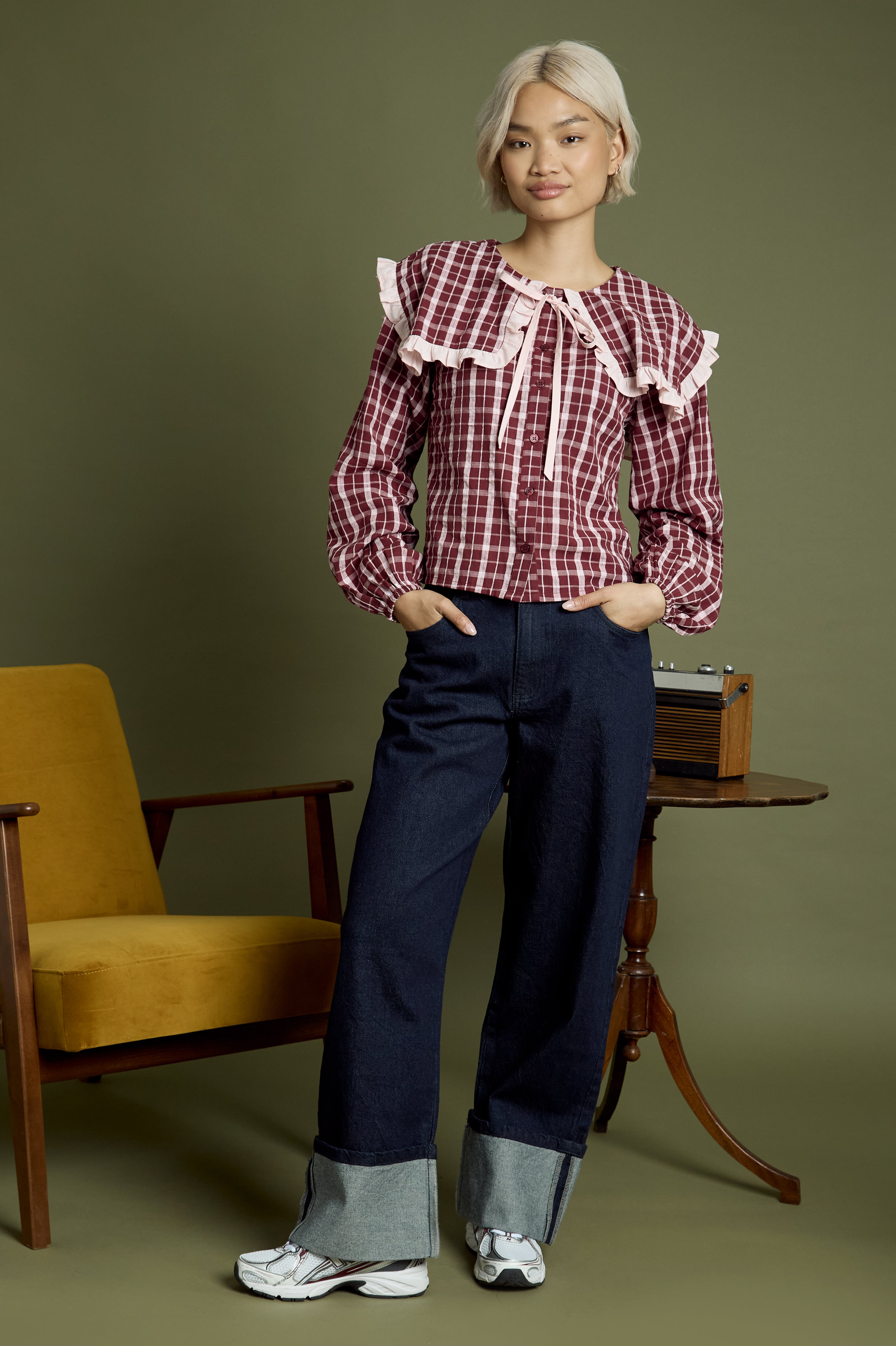 Mia Textured Check Print Blouse