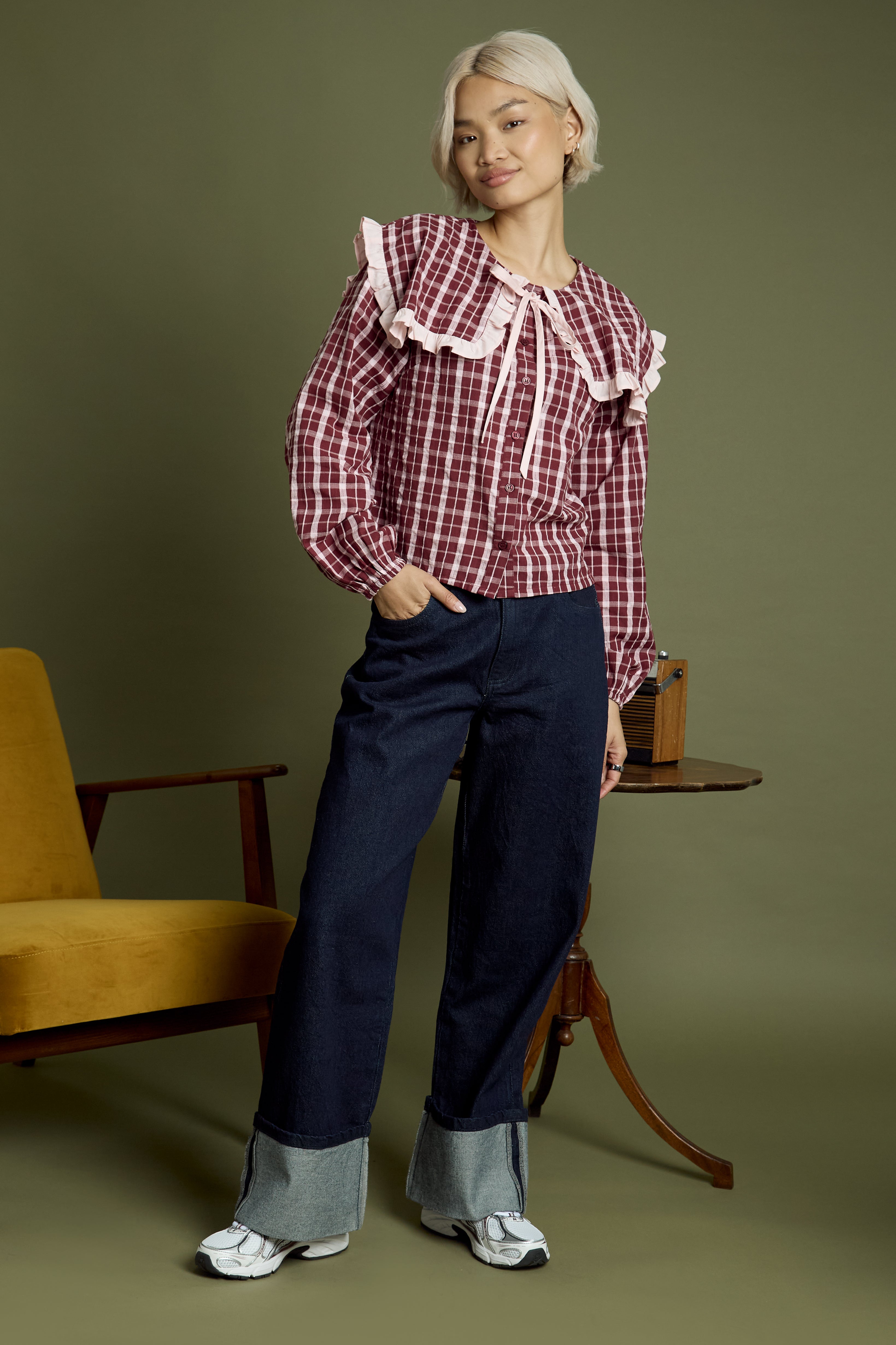 Mia Textured Check Print Blouse