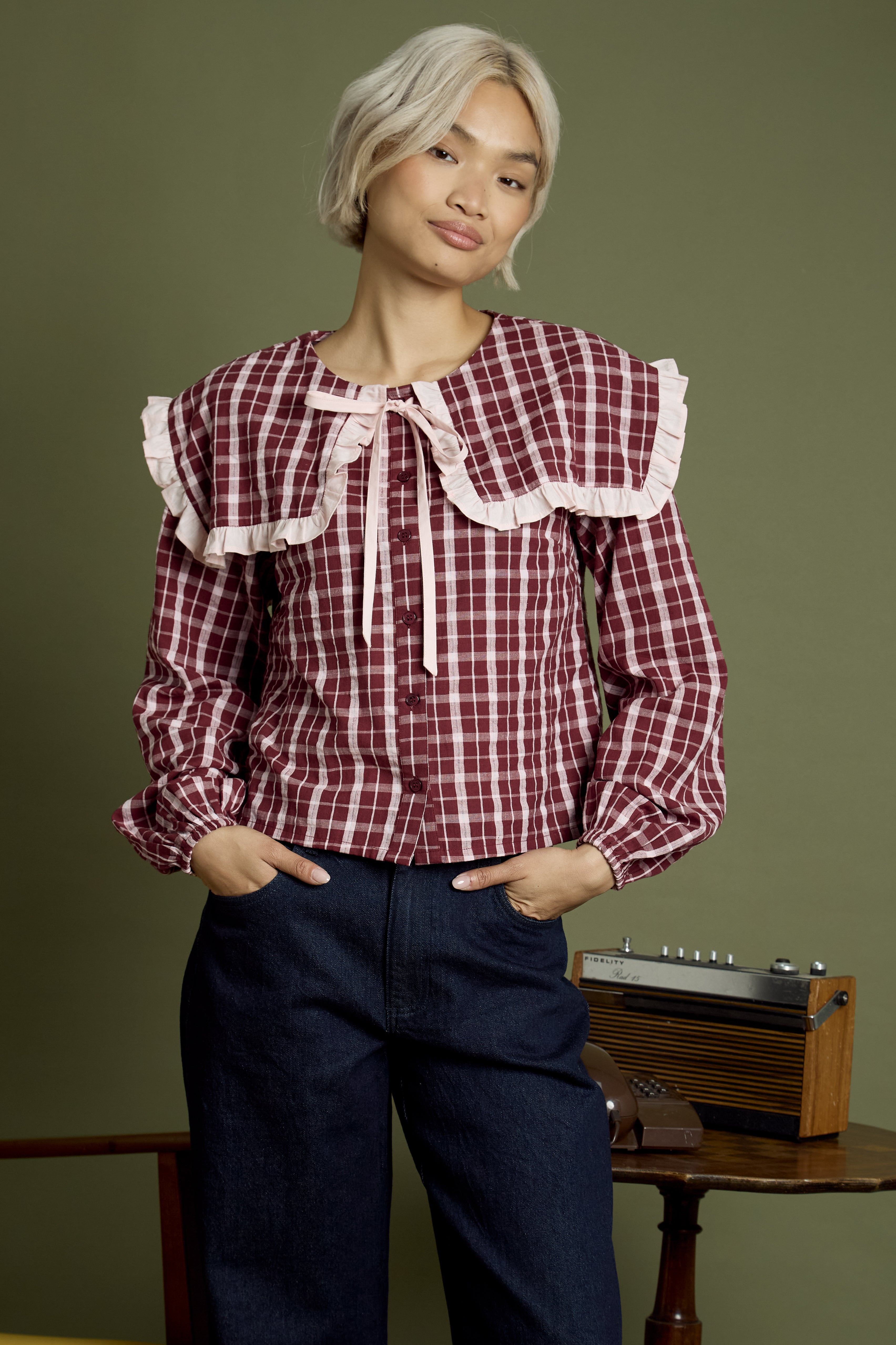 Mia Textured Check Print Blouse
