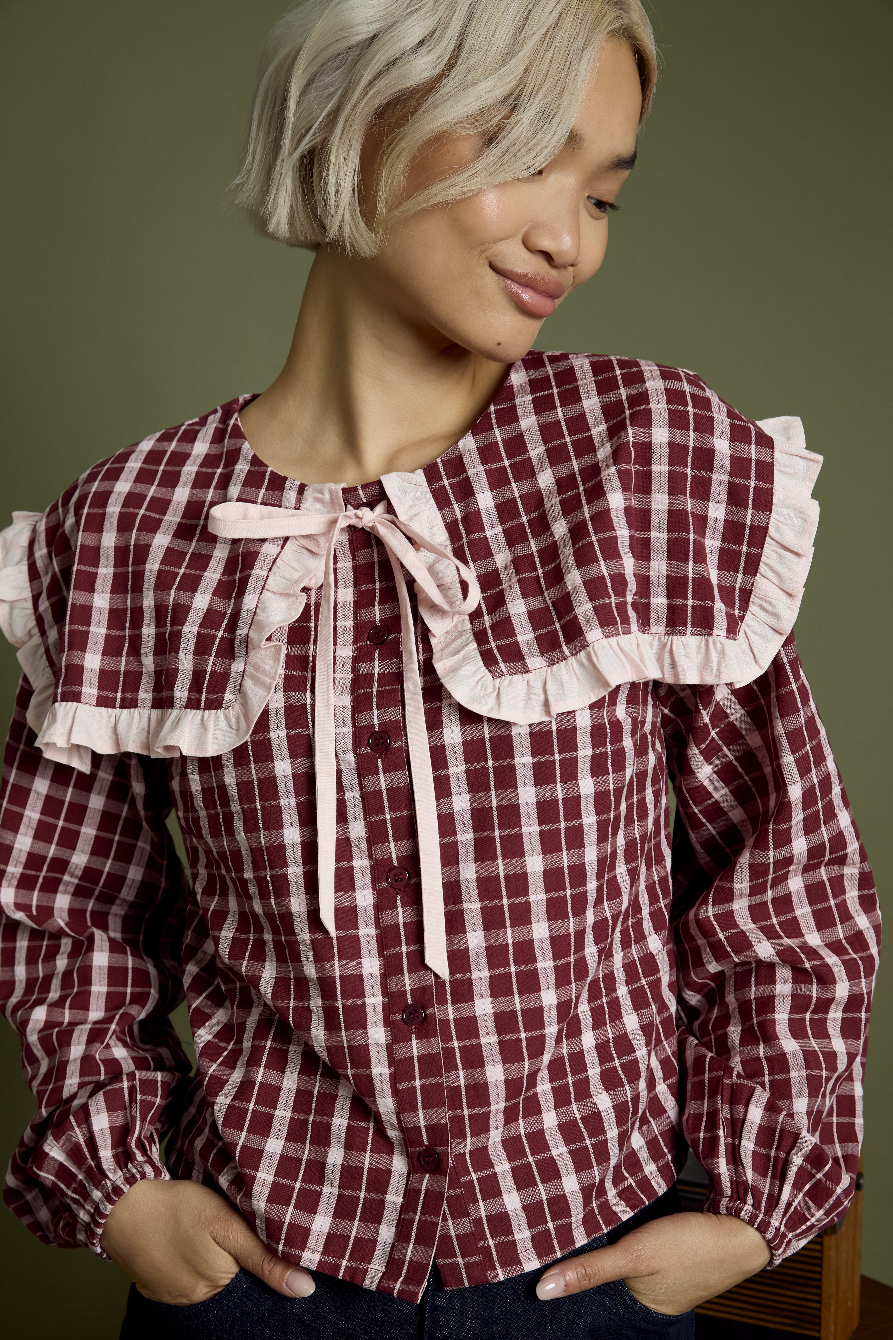 Mia Textured Check Print Blouse