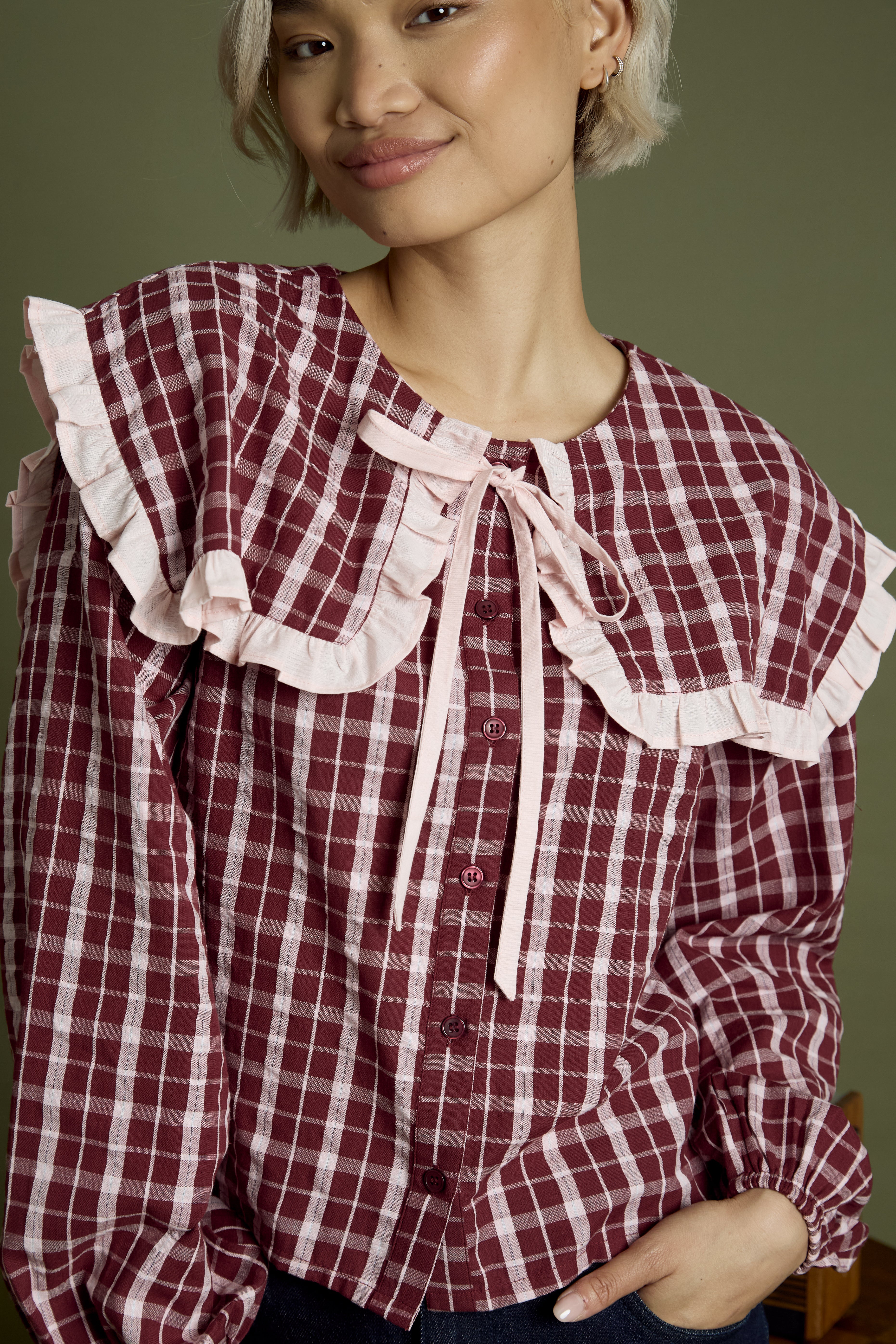 Mia Textured Check Print Blouse