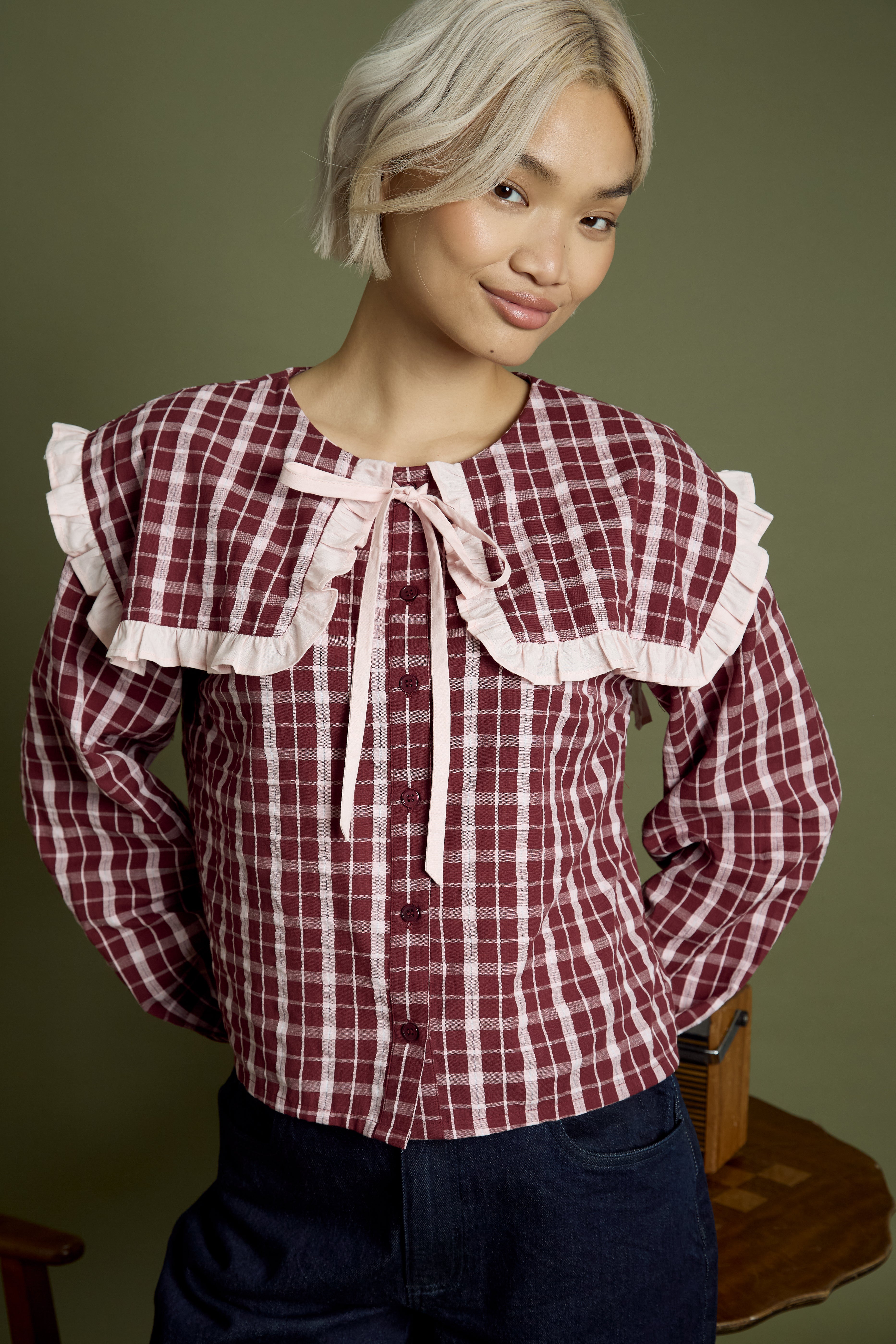 Mia Textured Check Print Blouse