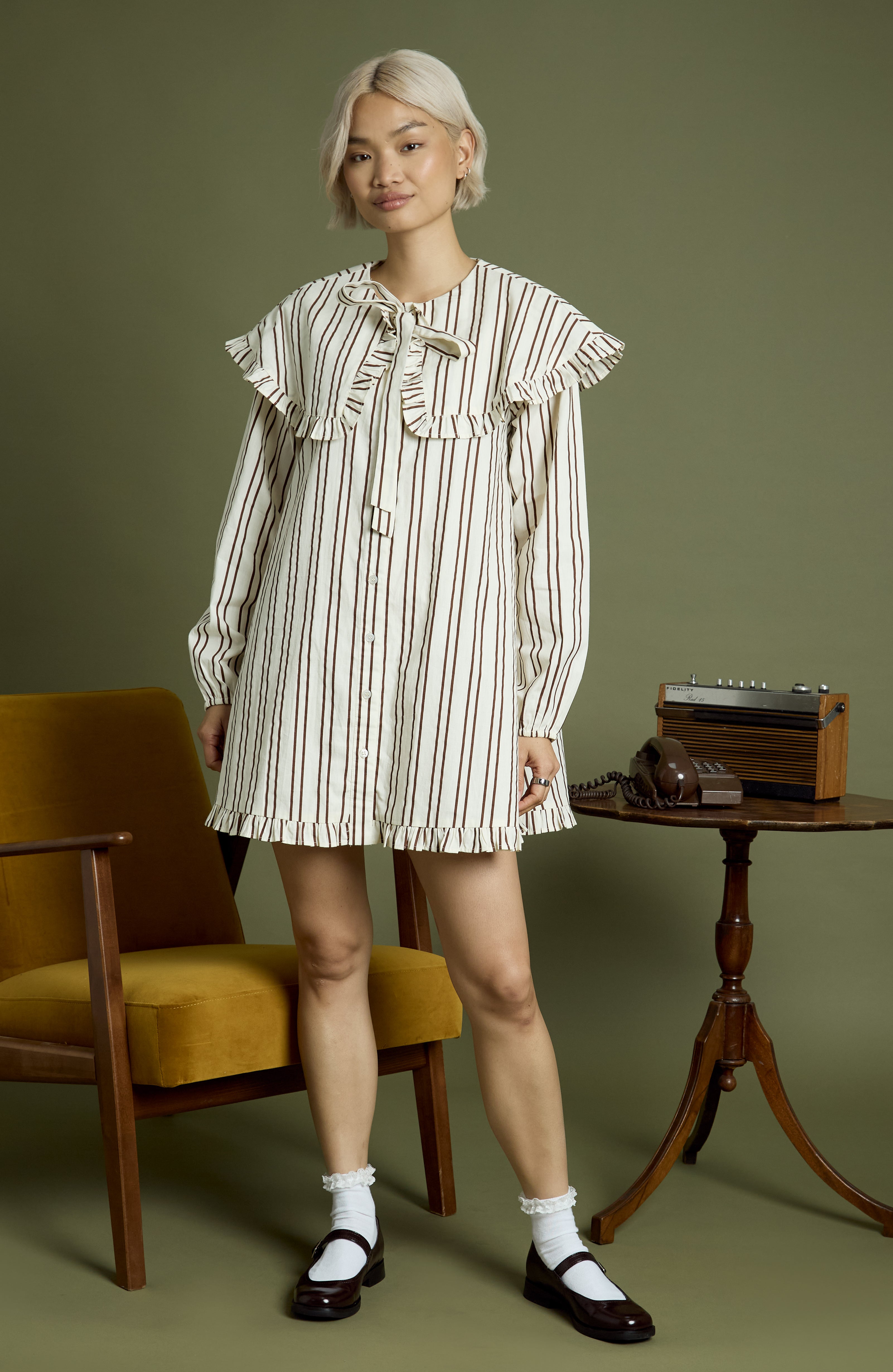 Rebecca Oversized Collar Mini Smock Dress