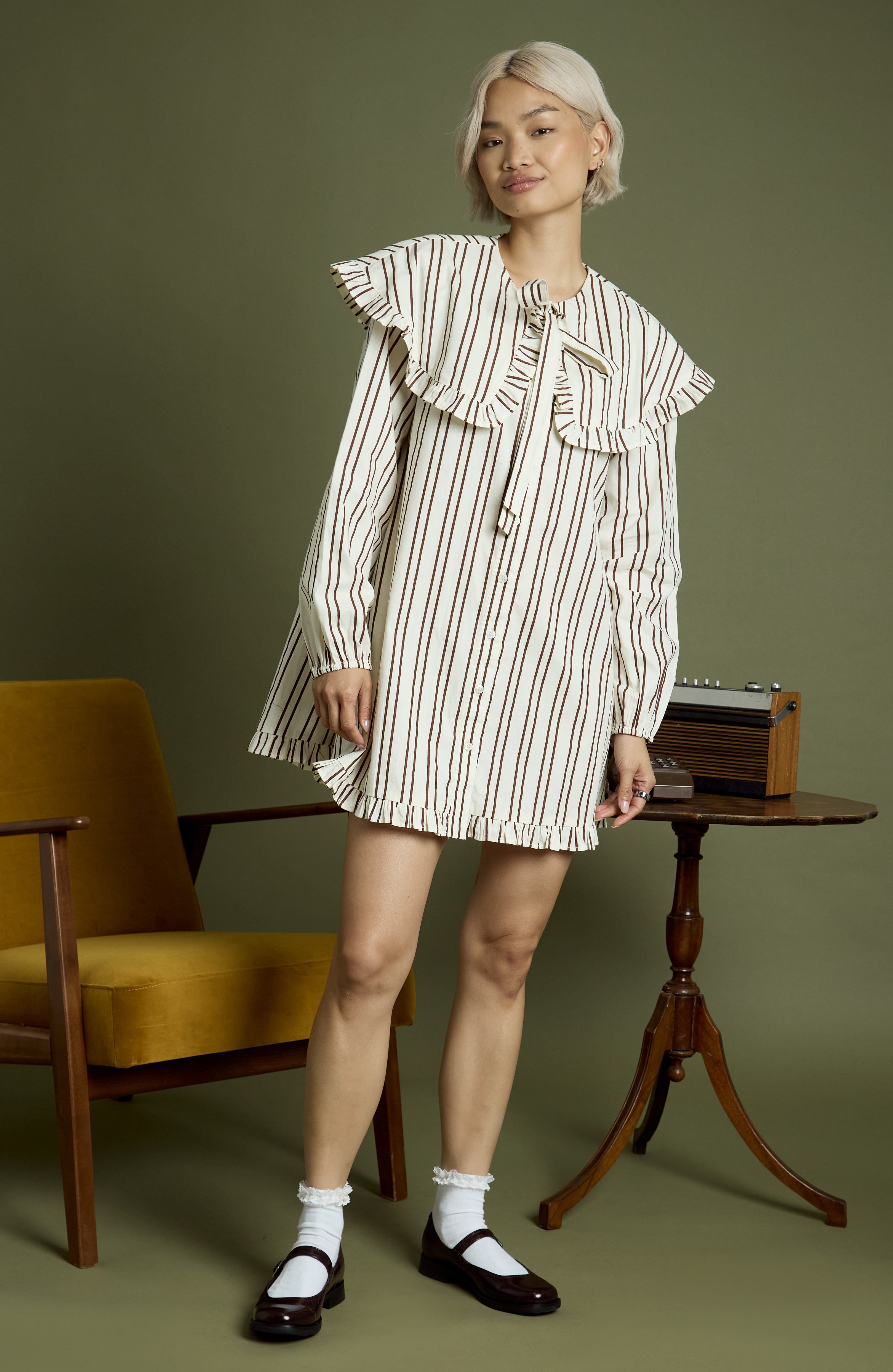 Rebecca Oversized Collar Mini Smock Dress