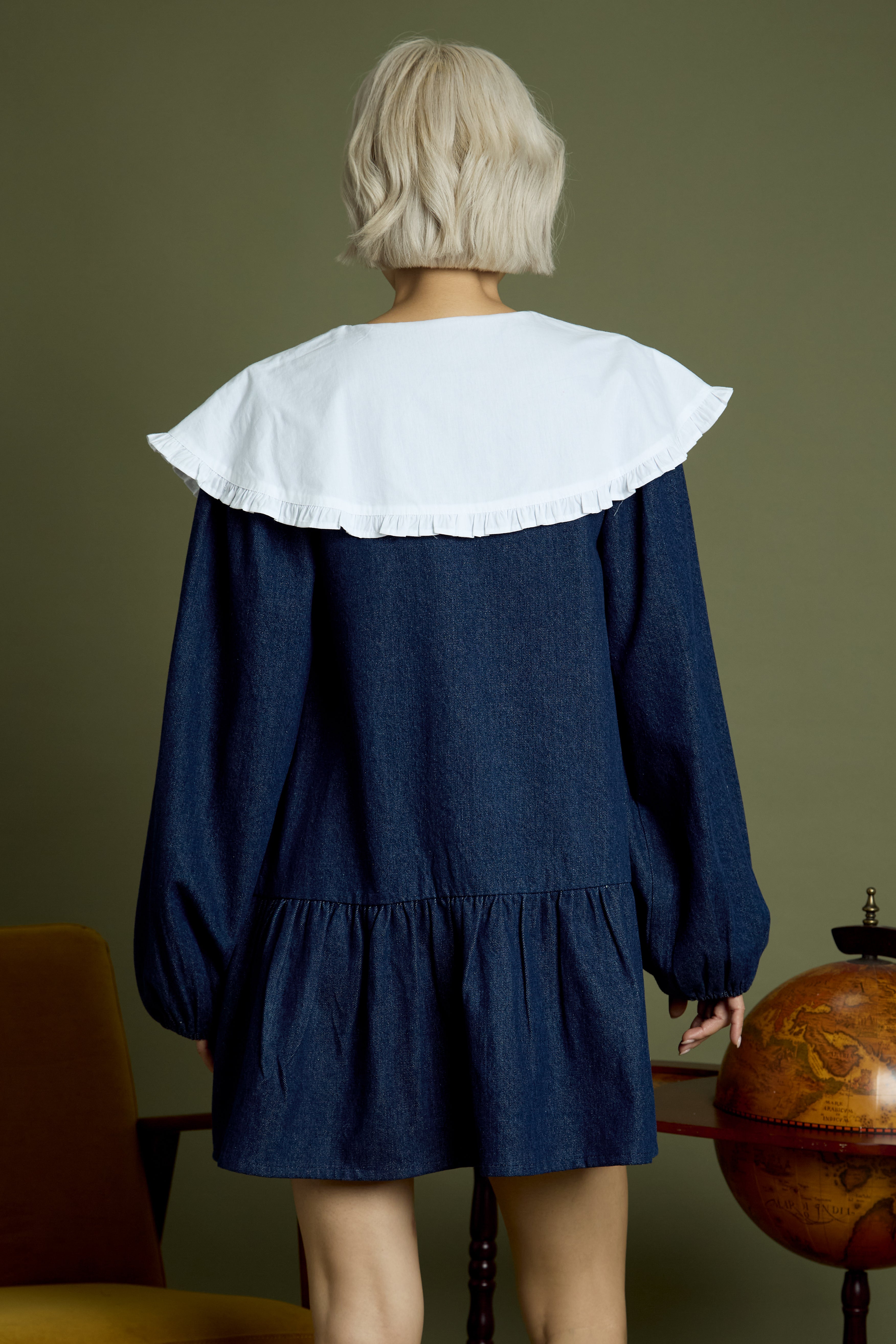 Zuri Oversized Collar Denim Mini Smock Dress