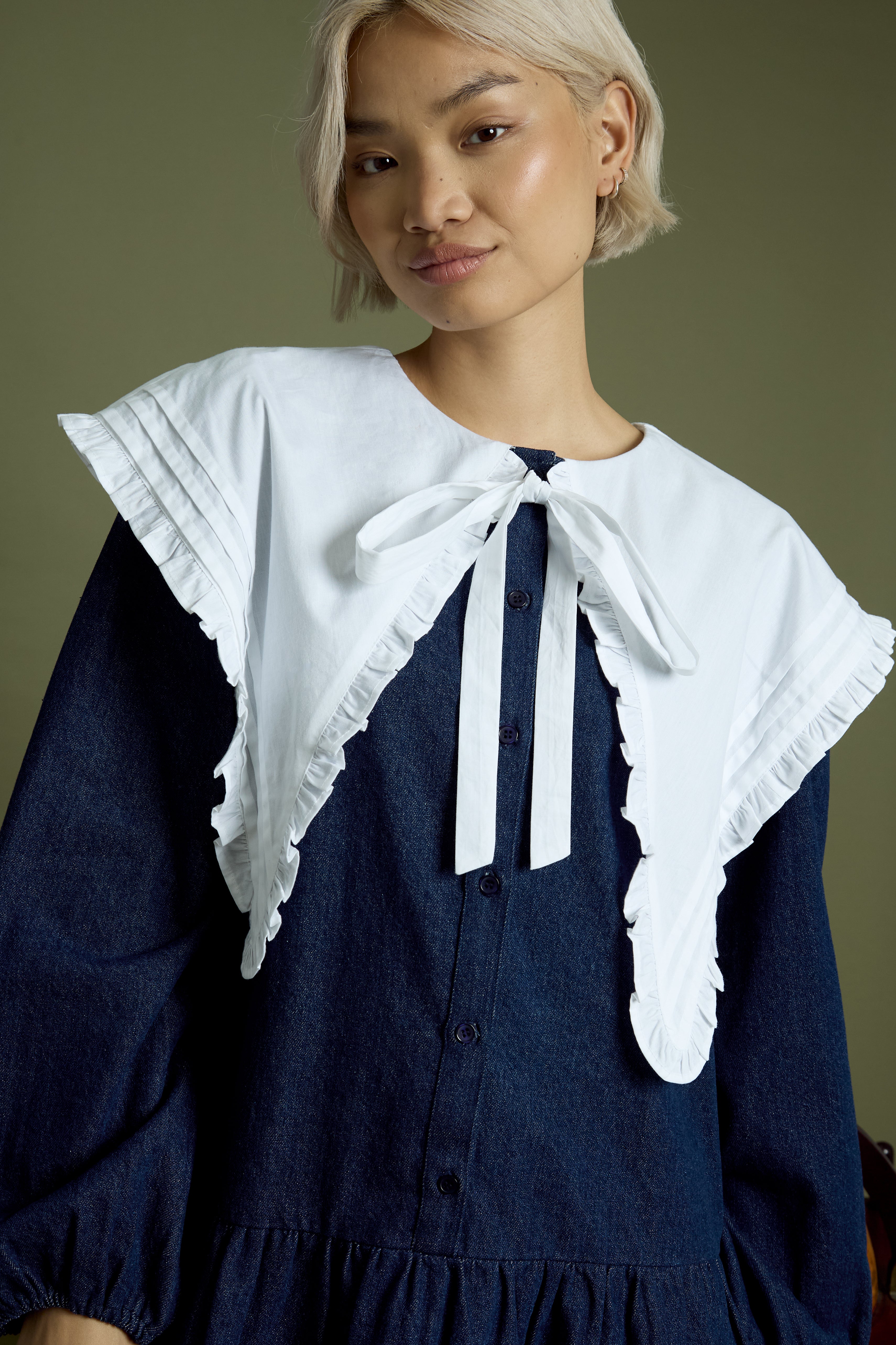 Zuri Oversized Collar Denim Mini Smock Dress