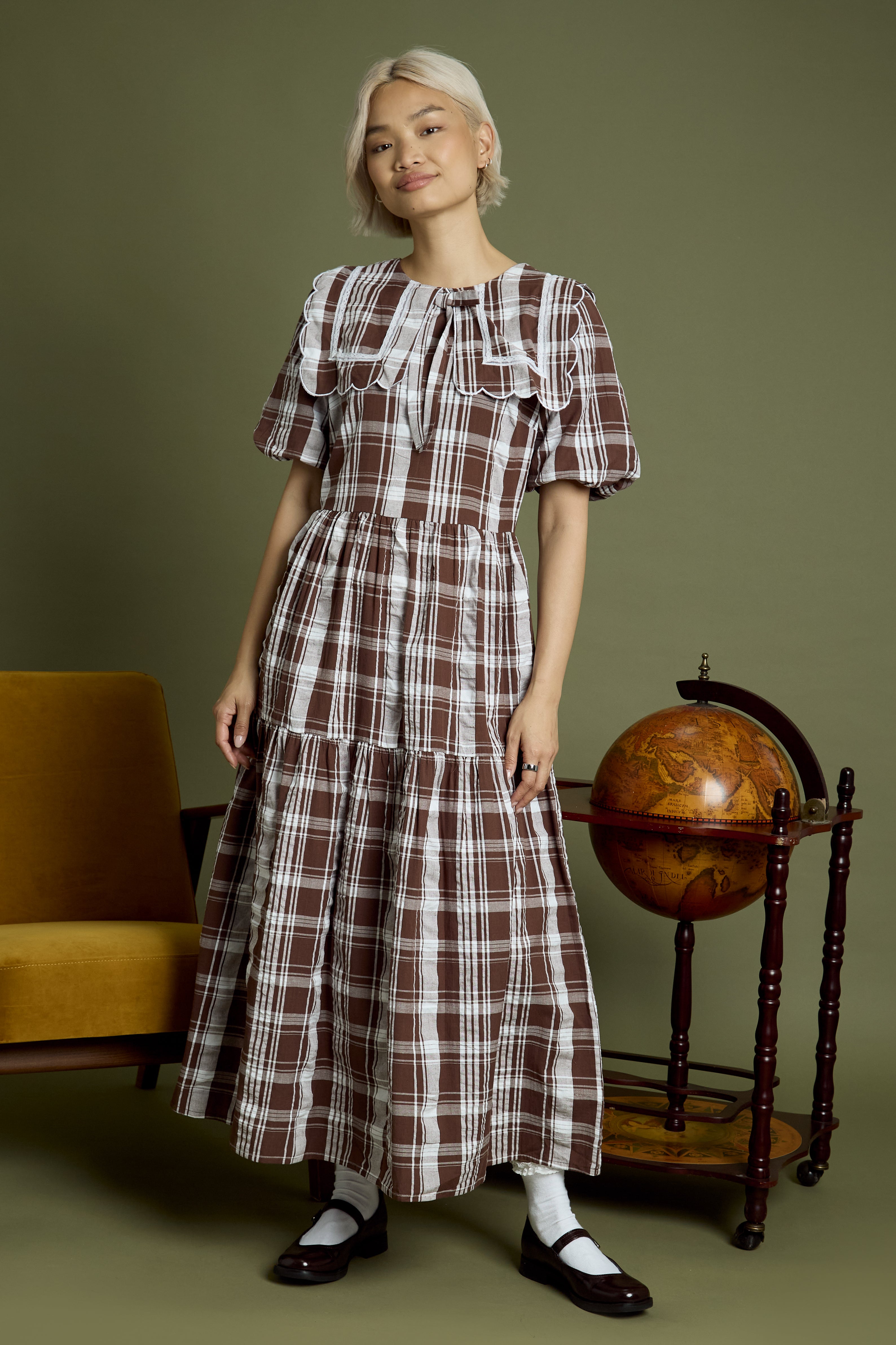 Taffy Collar Detail Check Print Midaxi Dress