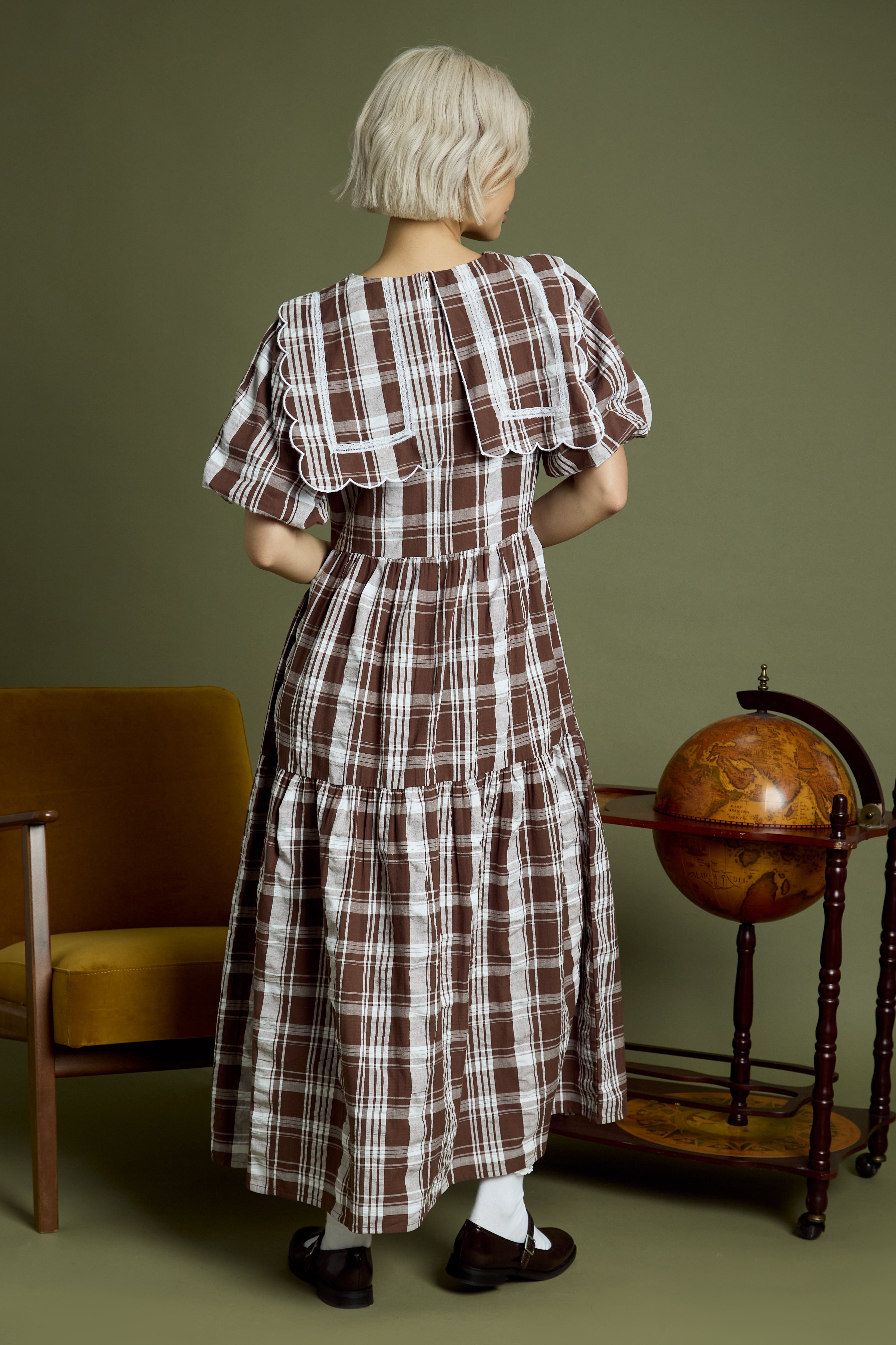 Taffy Collar Detail Check Print Midaxi Dress