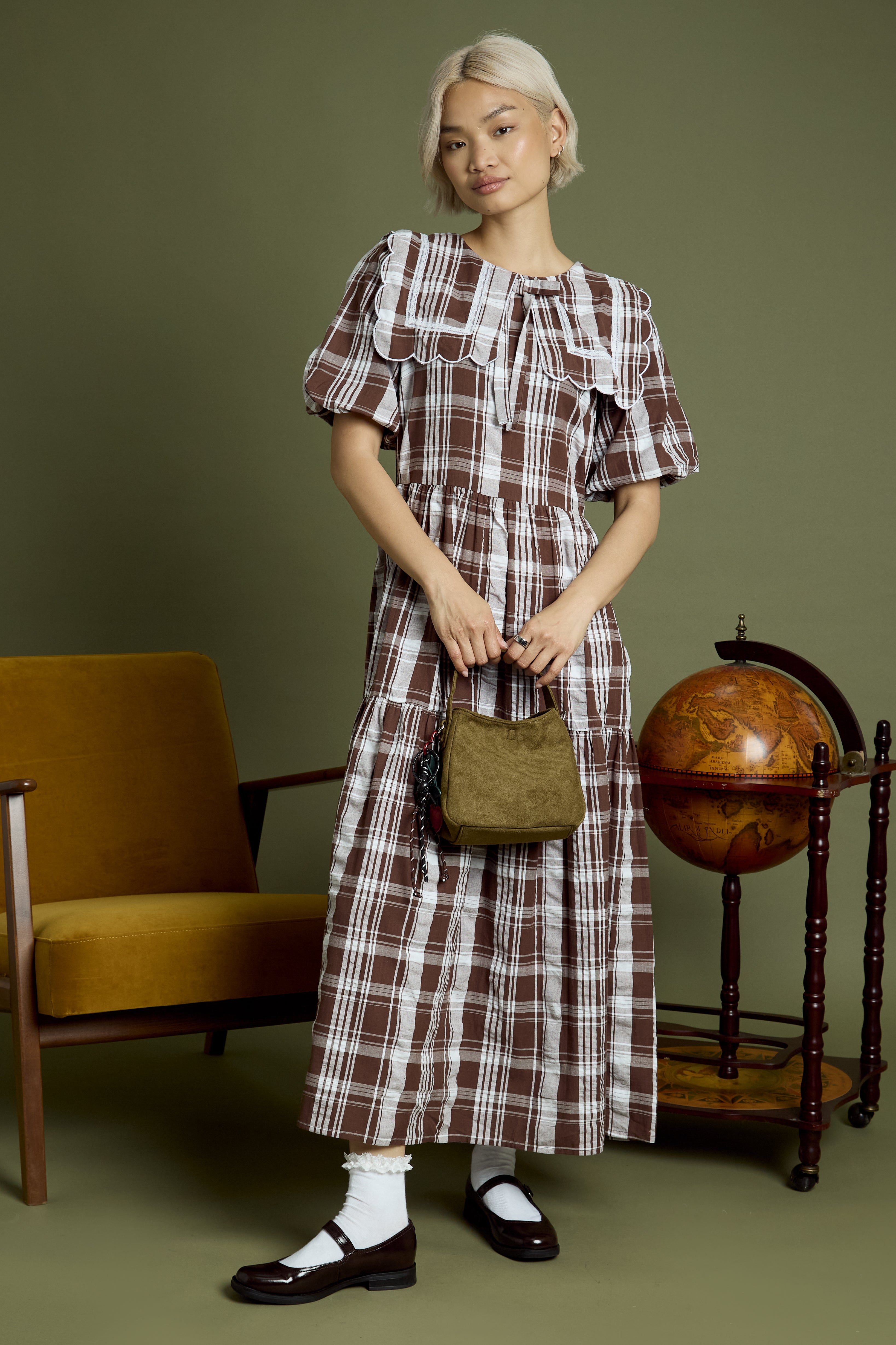 Taffy Collar Detail Check Print Midaxi Dress