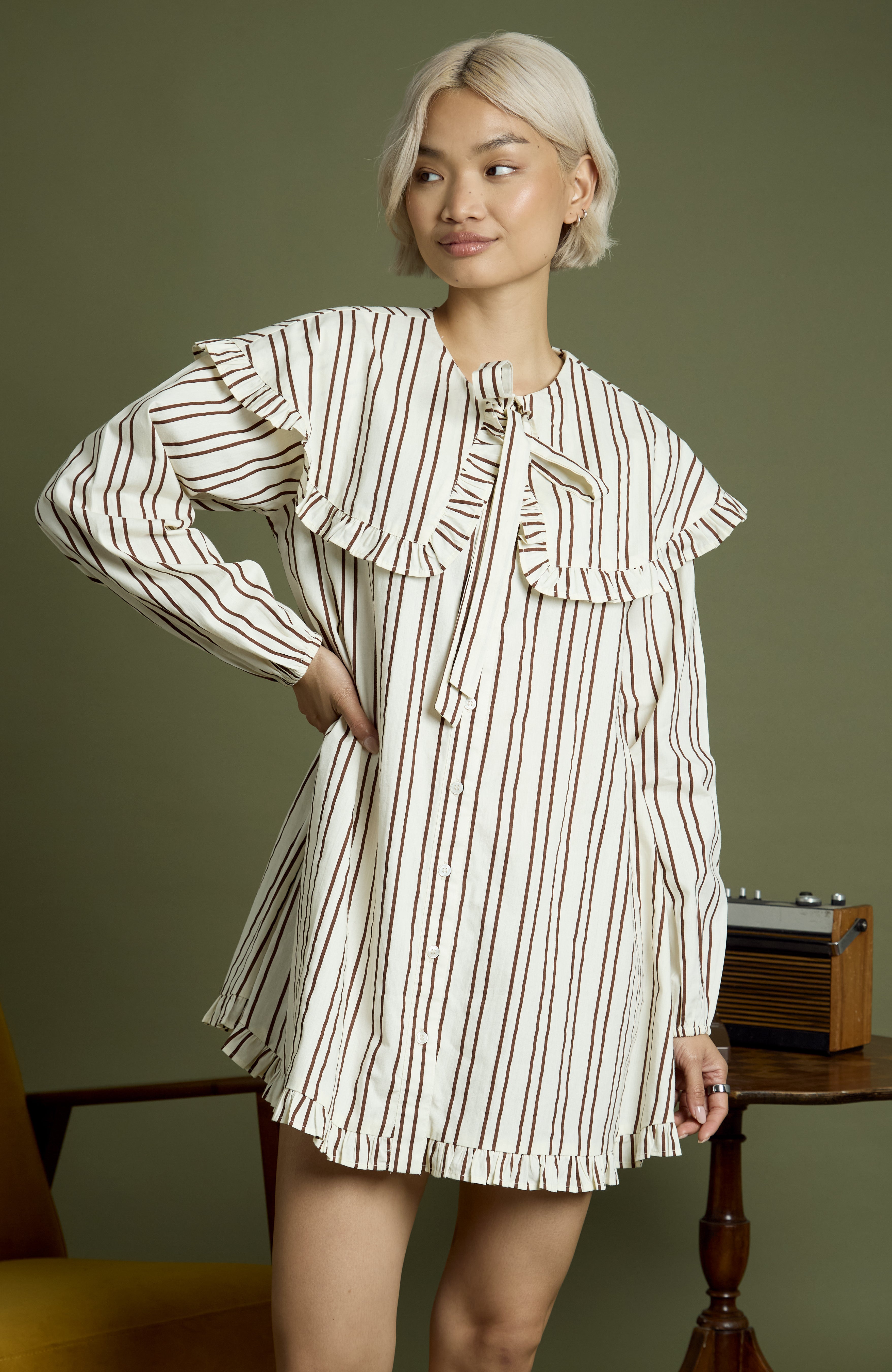 Rebecca Oversized Collar Mini Smock Dress