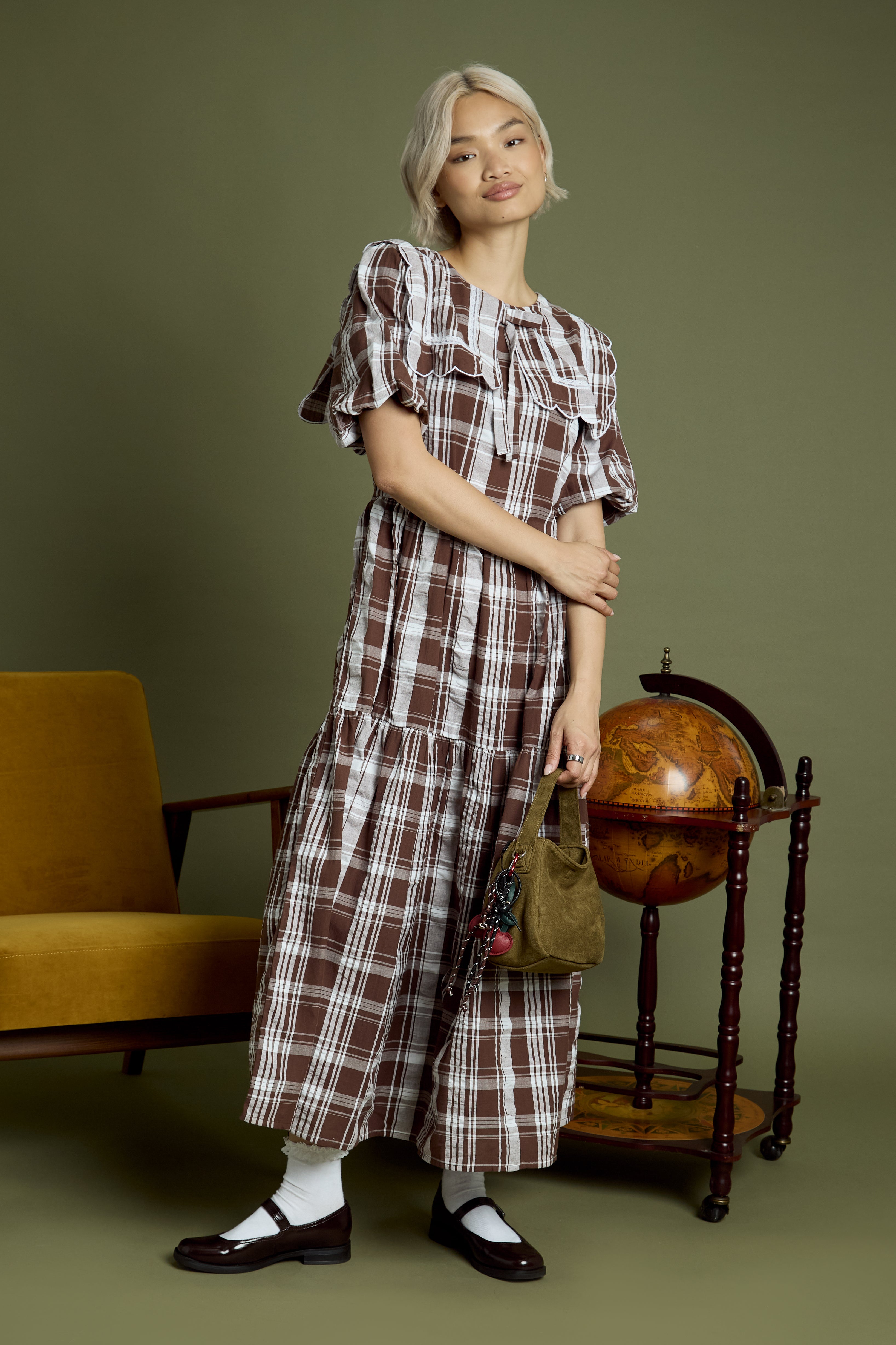 Taffy Collar Detail Check Print Midaxi Dress
