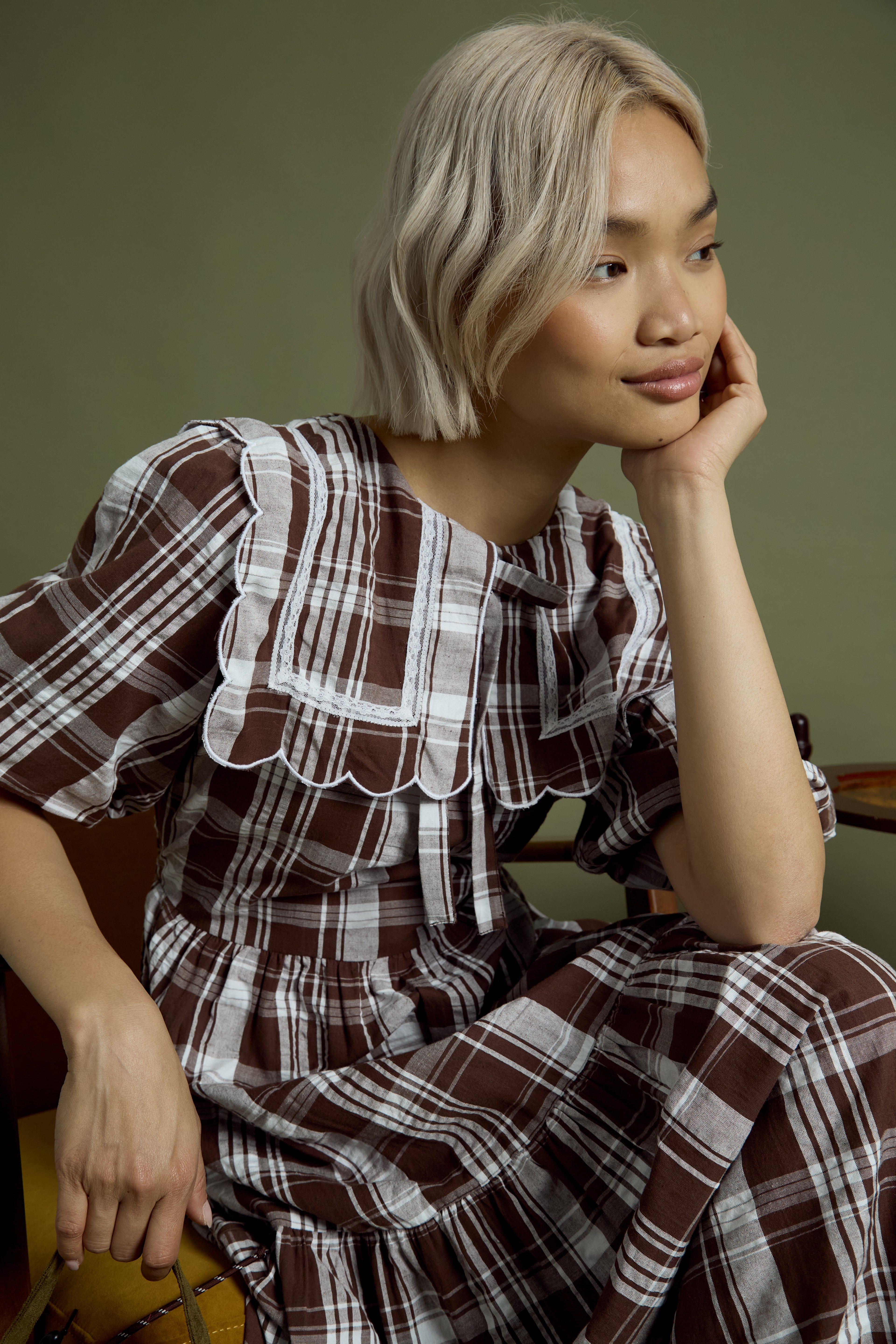 Taffy Collar Detail Check Print Midaxi Dress