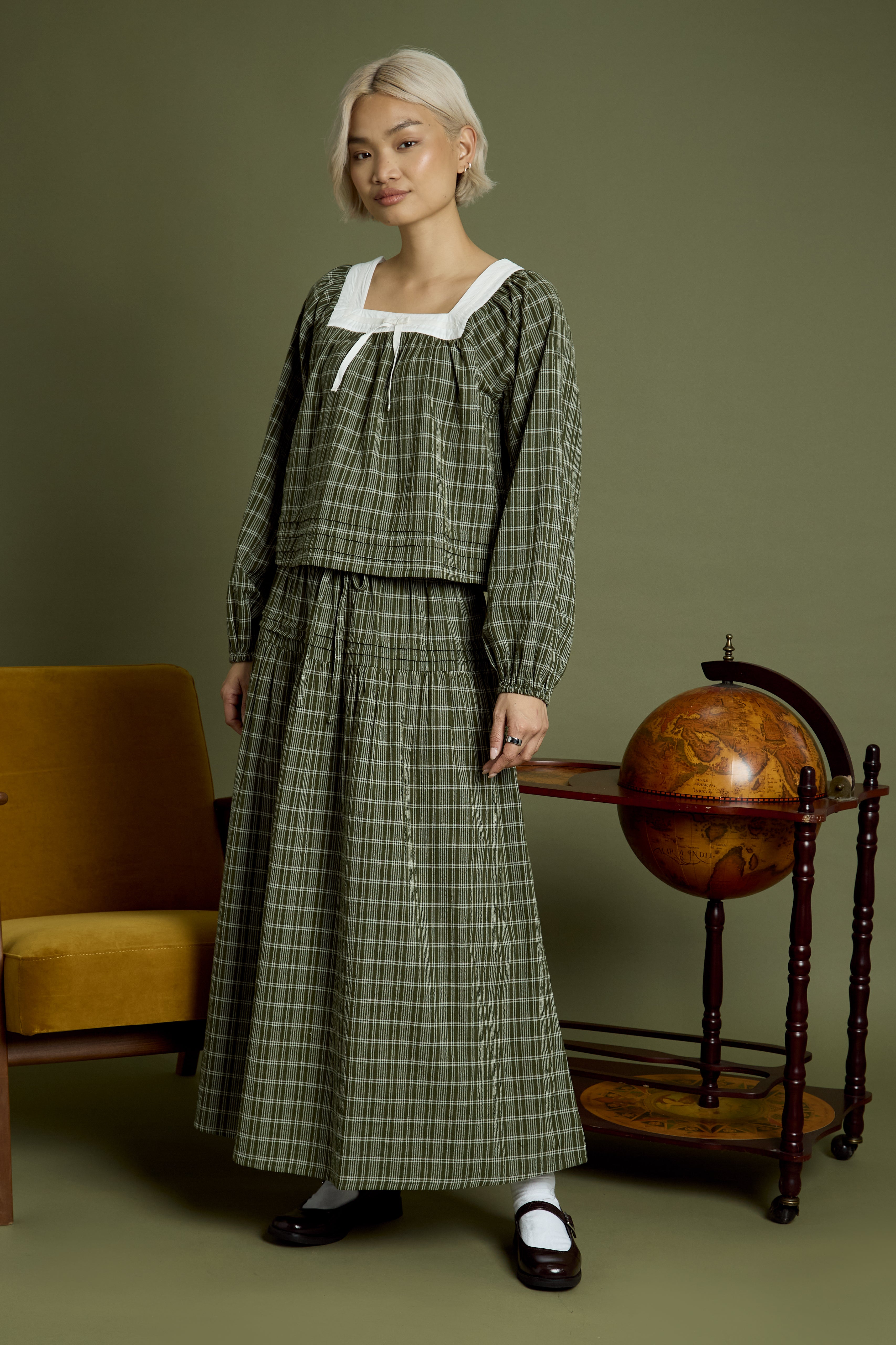 Flora Tiered Check Midaxi Skirt