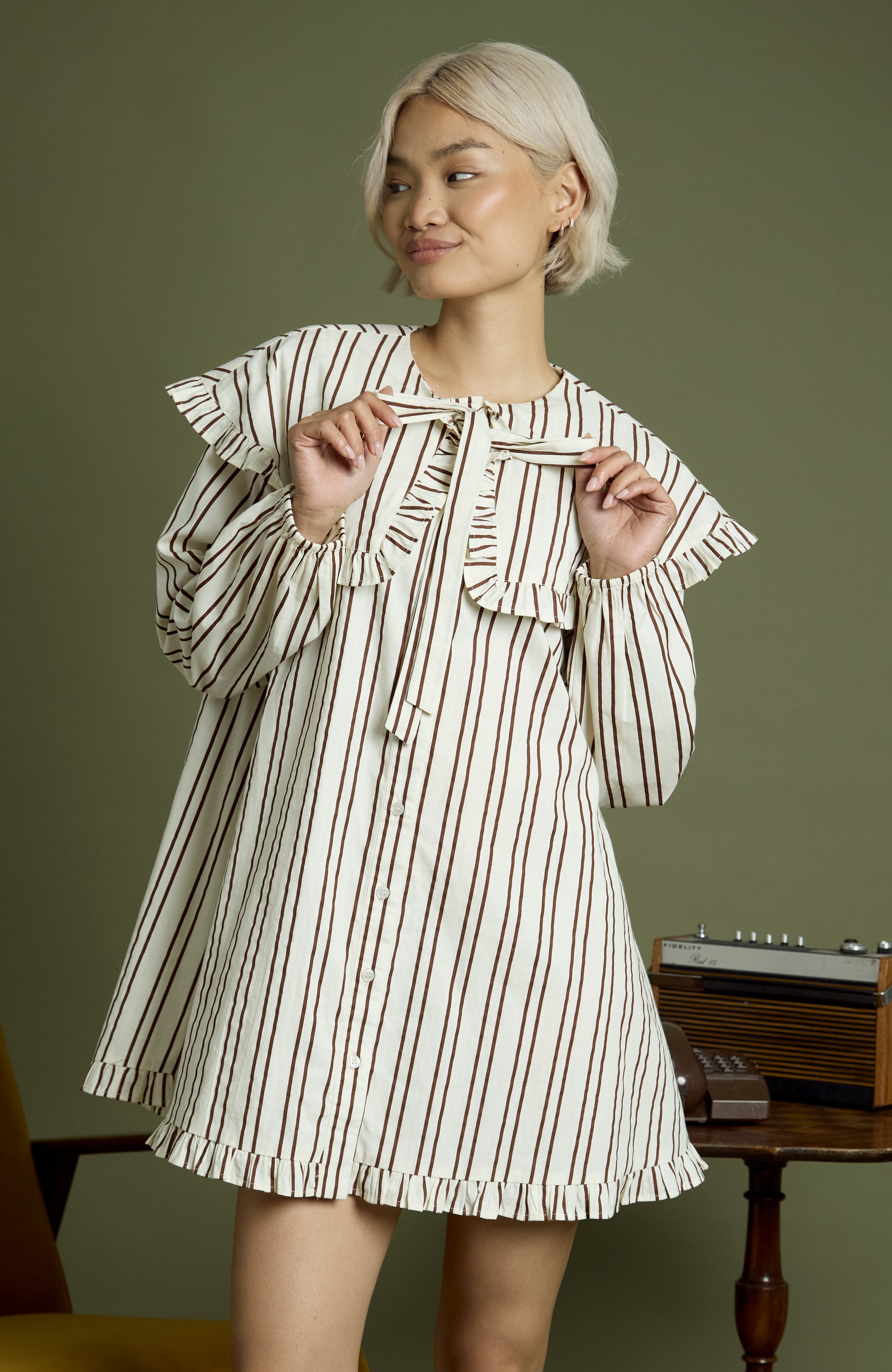 Rebecca Oversized Collar Mini Smock Dress