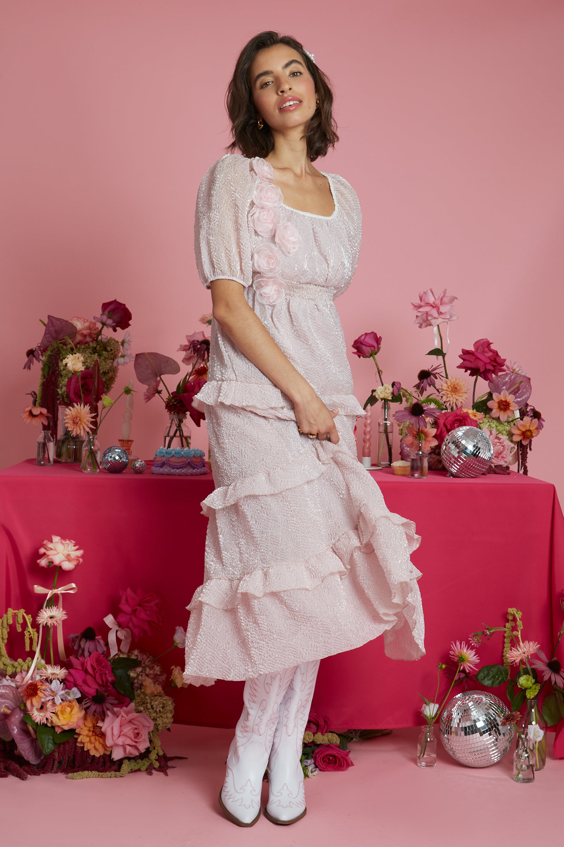 neon rose dress Neon Rose Gingham Ruffle Maxi Dress