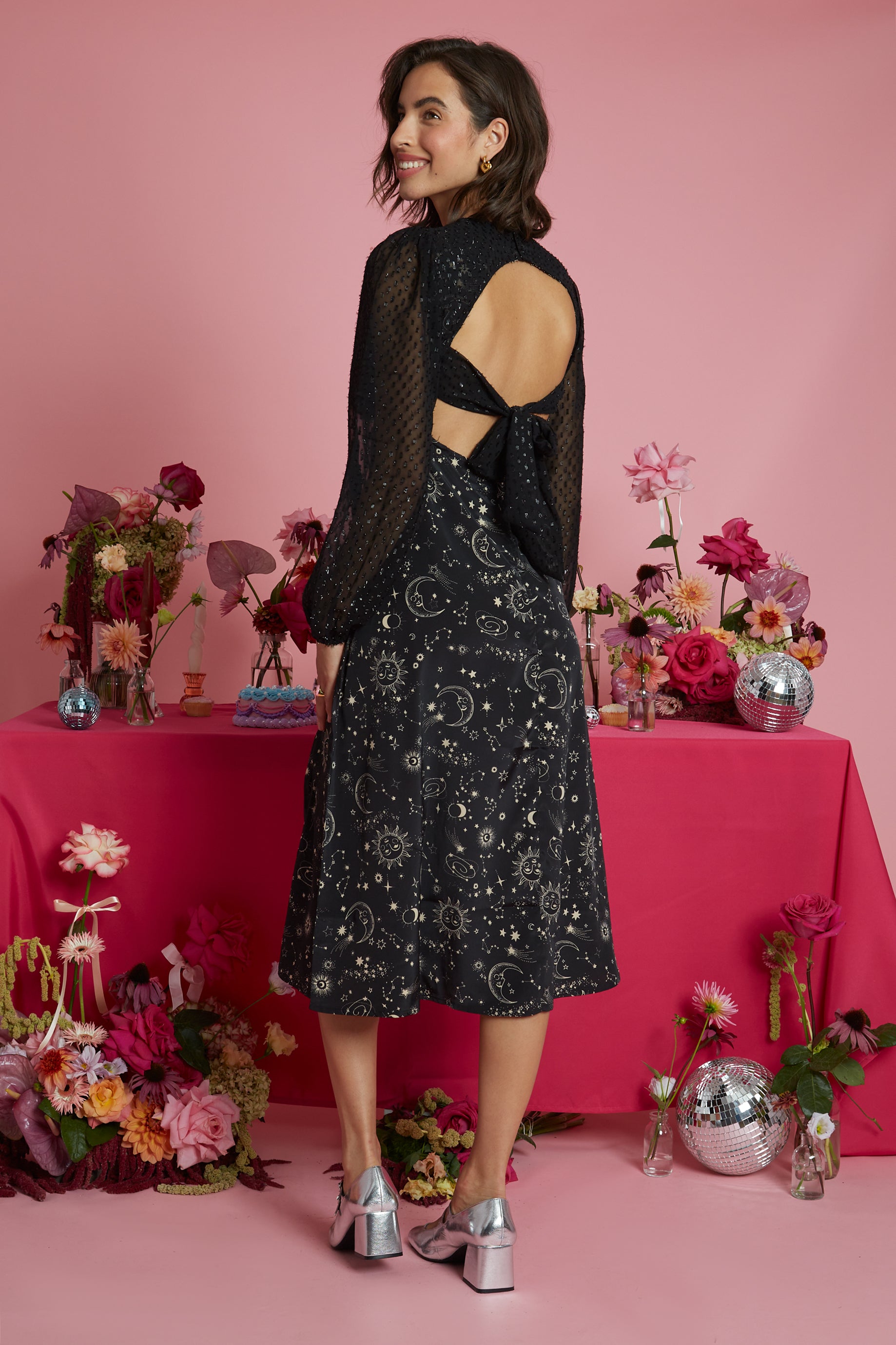 Stevie Constellation Midi Dress - Black