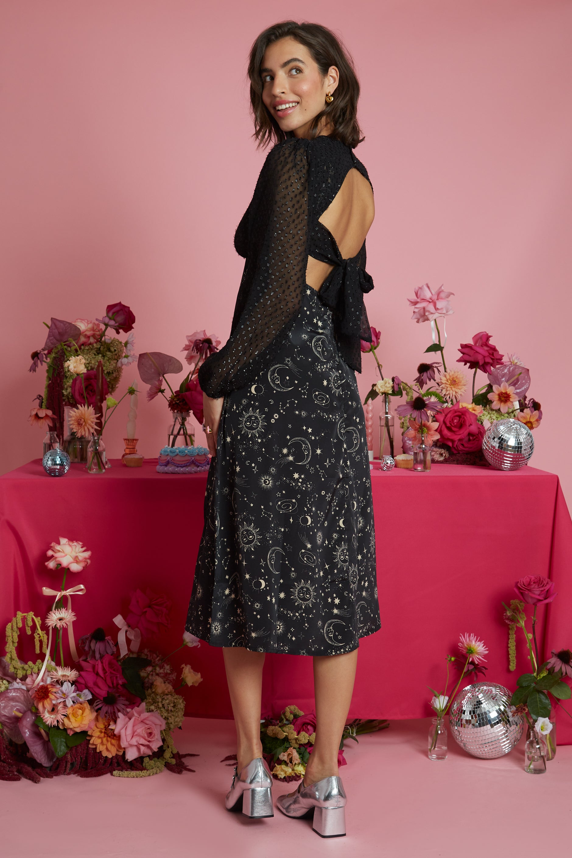 Stevie Constellation Midi Dress - Black