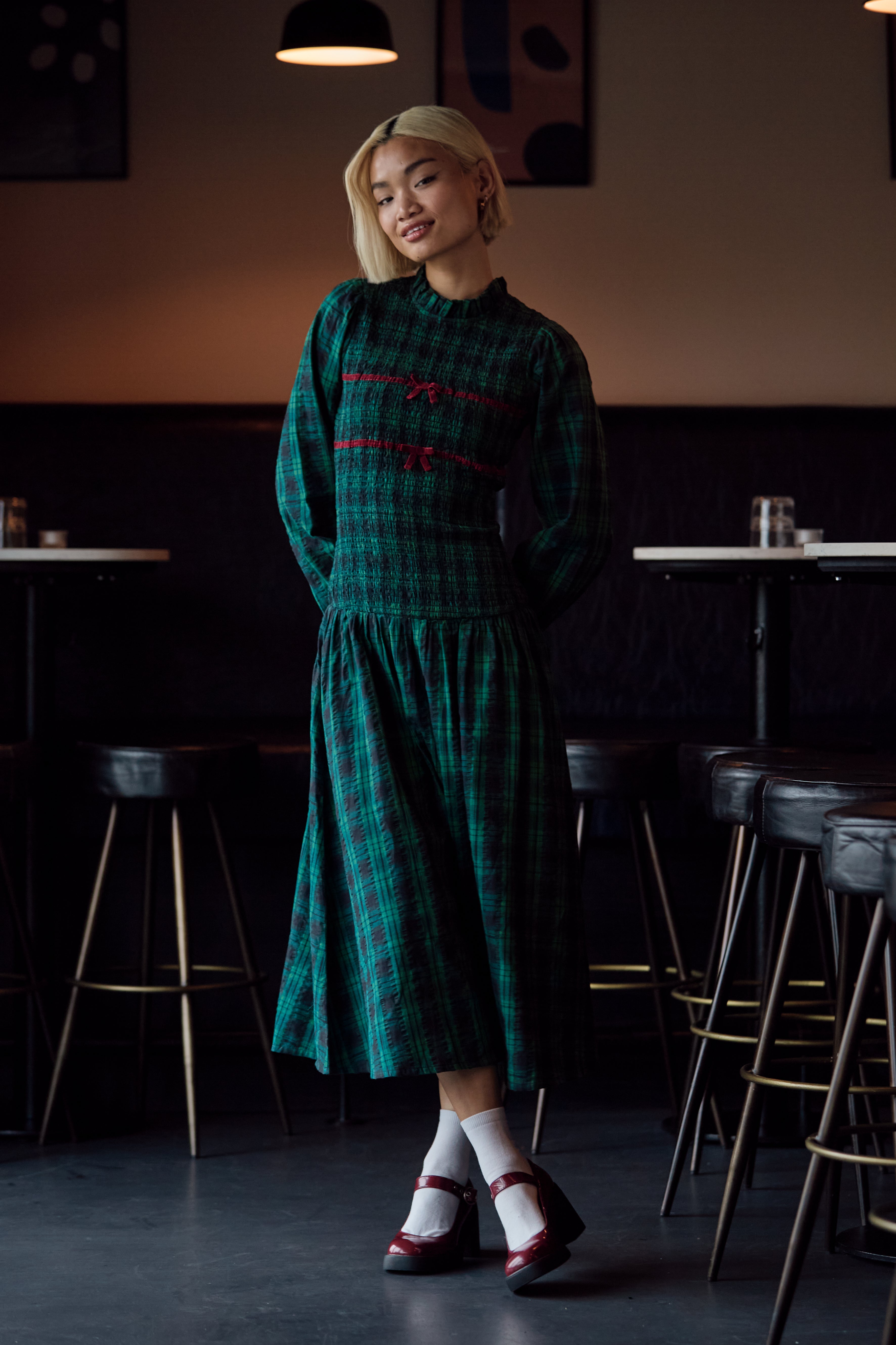 Hariette Tartan Shirred Dress